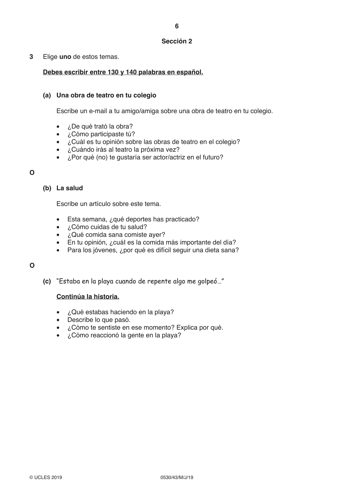 Cambridge IGCSE Spanish - Foreign Language 0530 2019 May/June Paper 4 · Variant 3 question paper, page 6 of 8