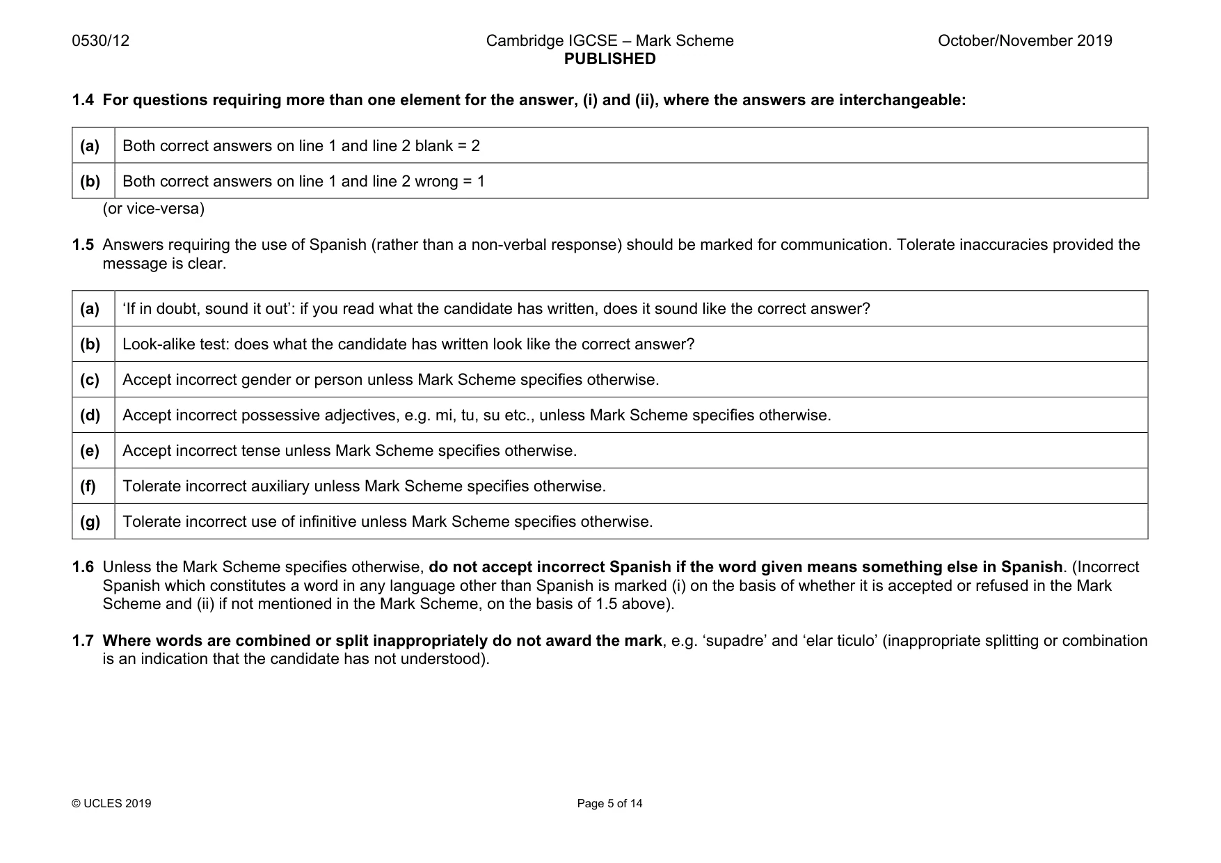 Mark scheme, page 5 of 14