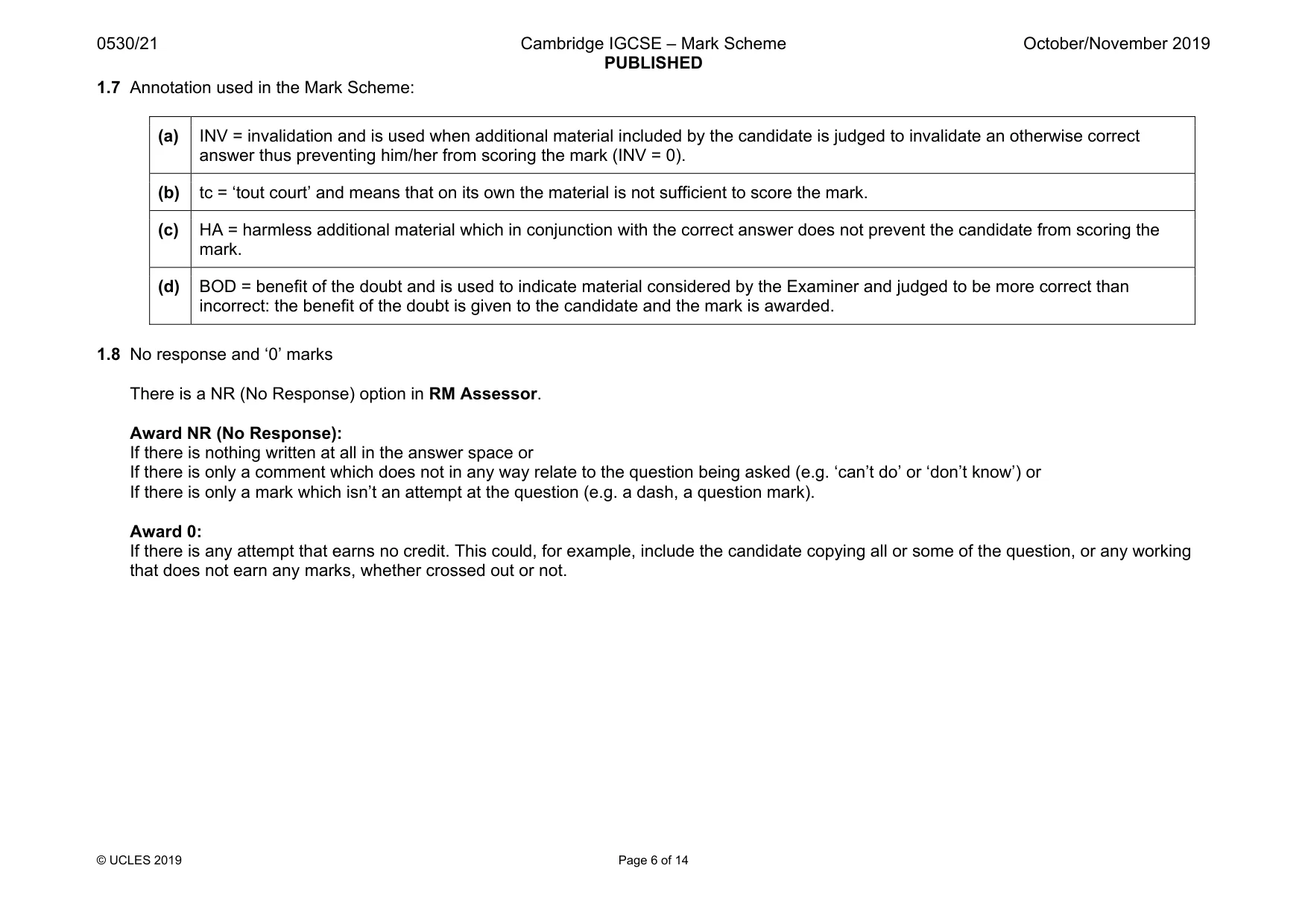 Mark scheme, page 6 of 14