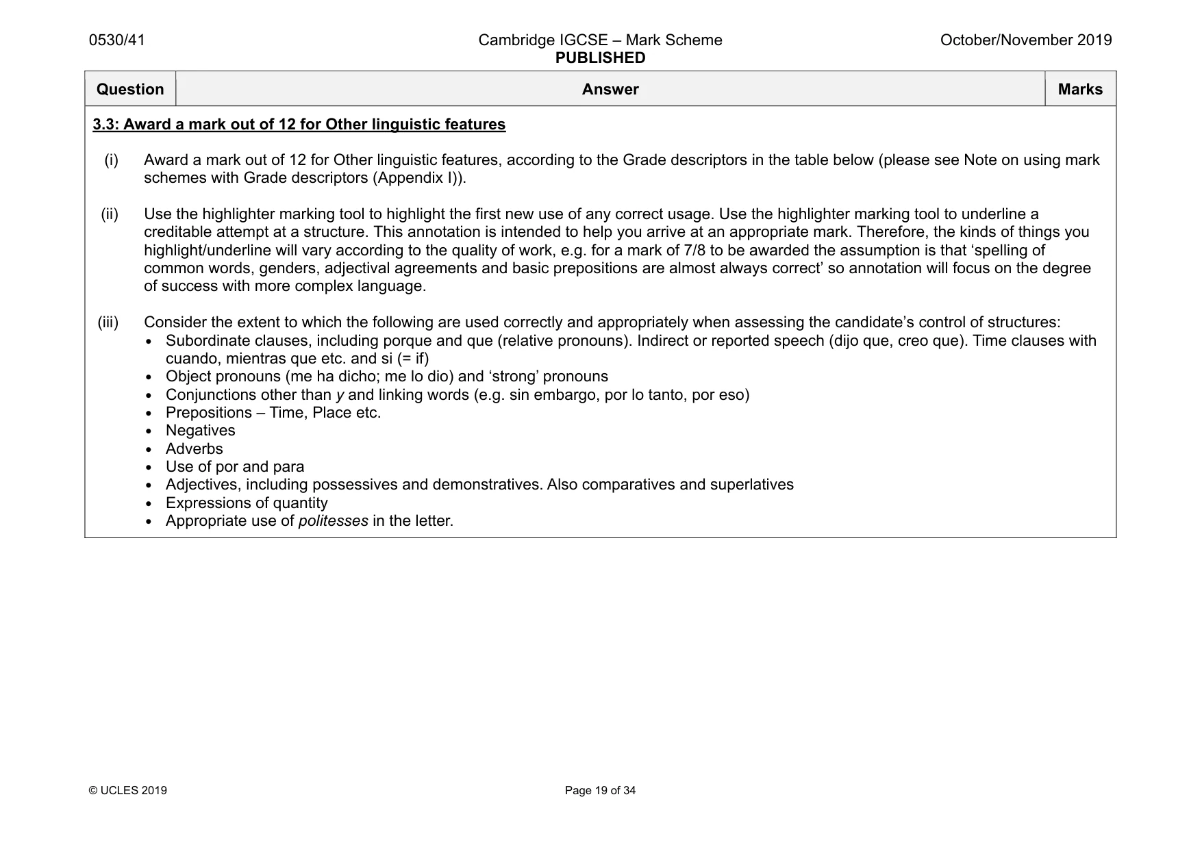 Mark scheme, page 19 of 34