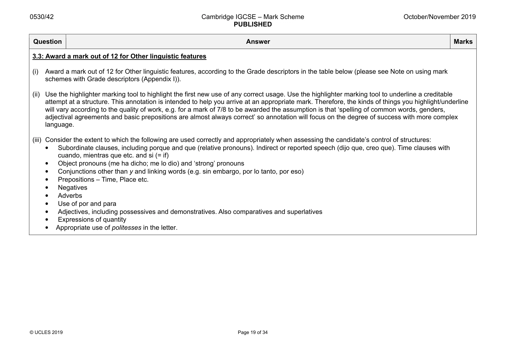 Mark scheme, page 19 of 34