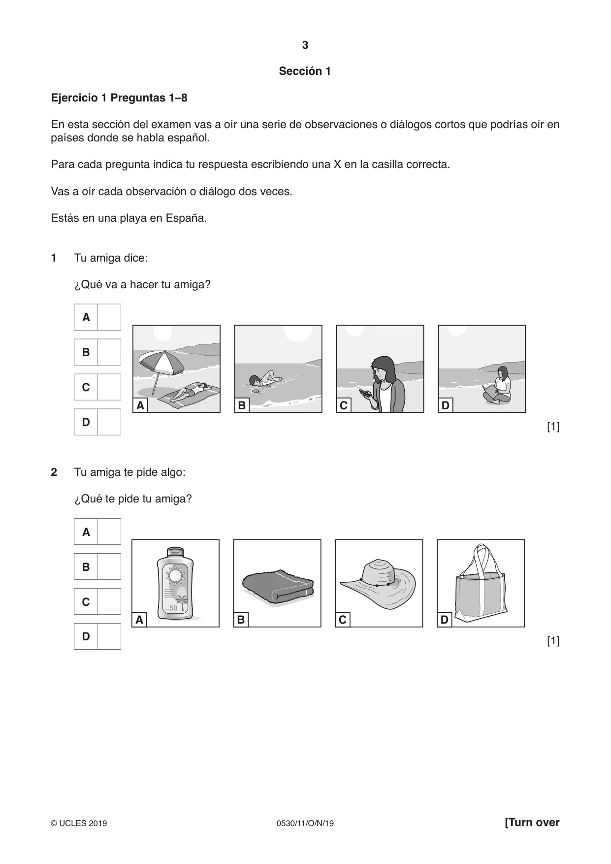 Cambridge IGCSE Spanish - Foreign Language 0530 2019 Oct/Nov Paper 1 · Variant 1 question paper, page 3 of 12