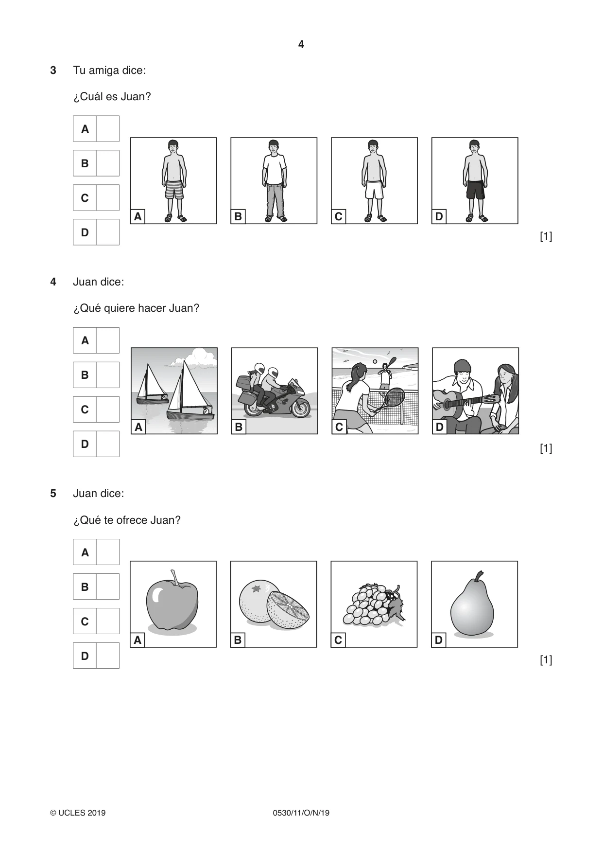 Cambridge IGCSE Spanish - Foreign Language 0530 2019 Oct/Nov Paper 1 · Variant 1 question paper, page 4 of 12