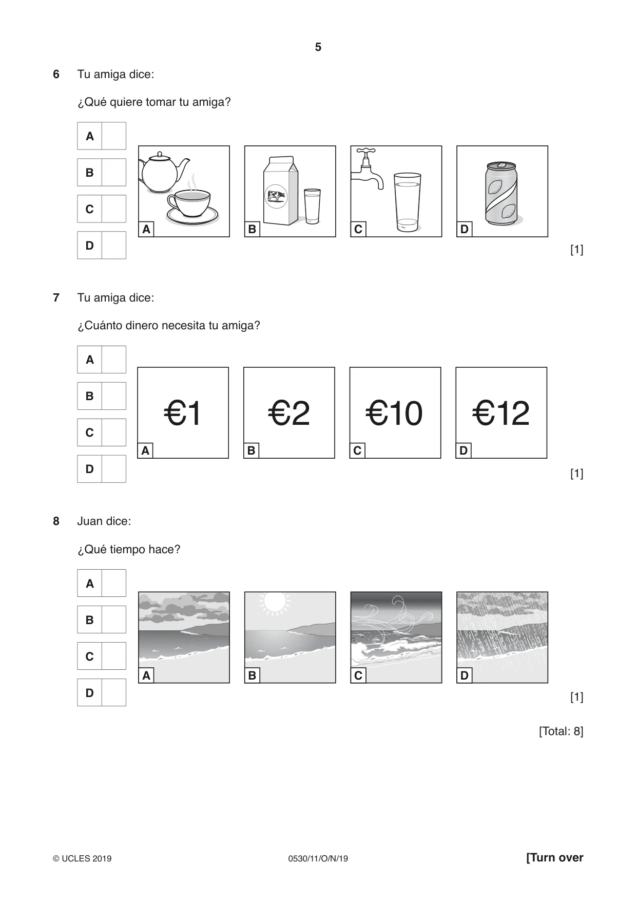 Cambridge IGCSE Spanish - Foreign Language 0530 2019 Oct/Nov Paper 1 · Variant 1 question paper, page 5 of 12