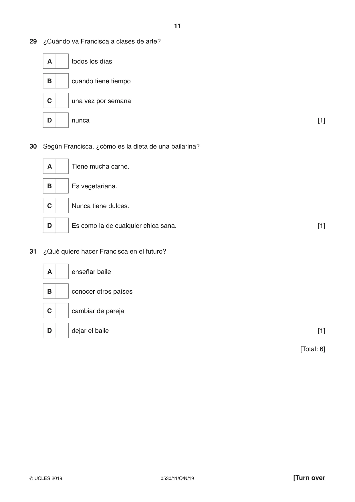 Cambridge IGCSE Spanish - Foreign Language 0530 2019 Oct/Nov Paper 1 · Variant 1 question paper, page 11 of 12