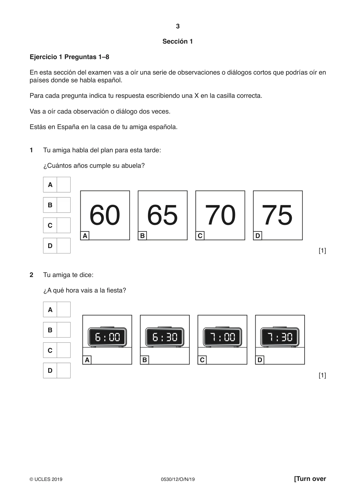 Cambridge IGCSE Spanish - Foreign Language 0530 2019 Oct/Nov Paper 1 · Variant 2 question paper, page 3 of 12