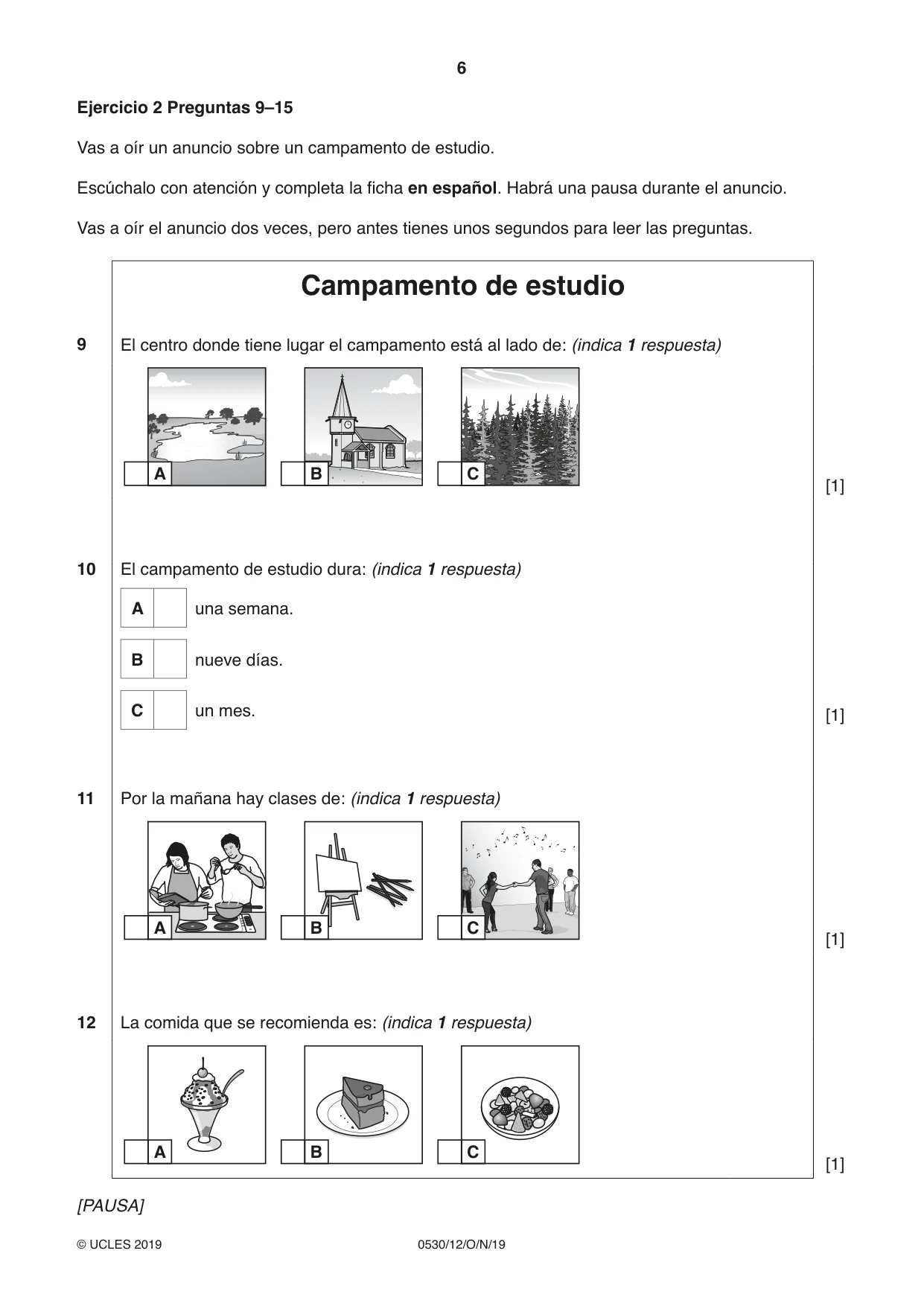 Cambridge IGCSE Spanish - Foreign Language 0530 2019 Oct/Nov Paper 1 · Variant 2 question paper, page 6 of 12