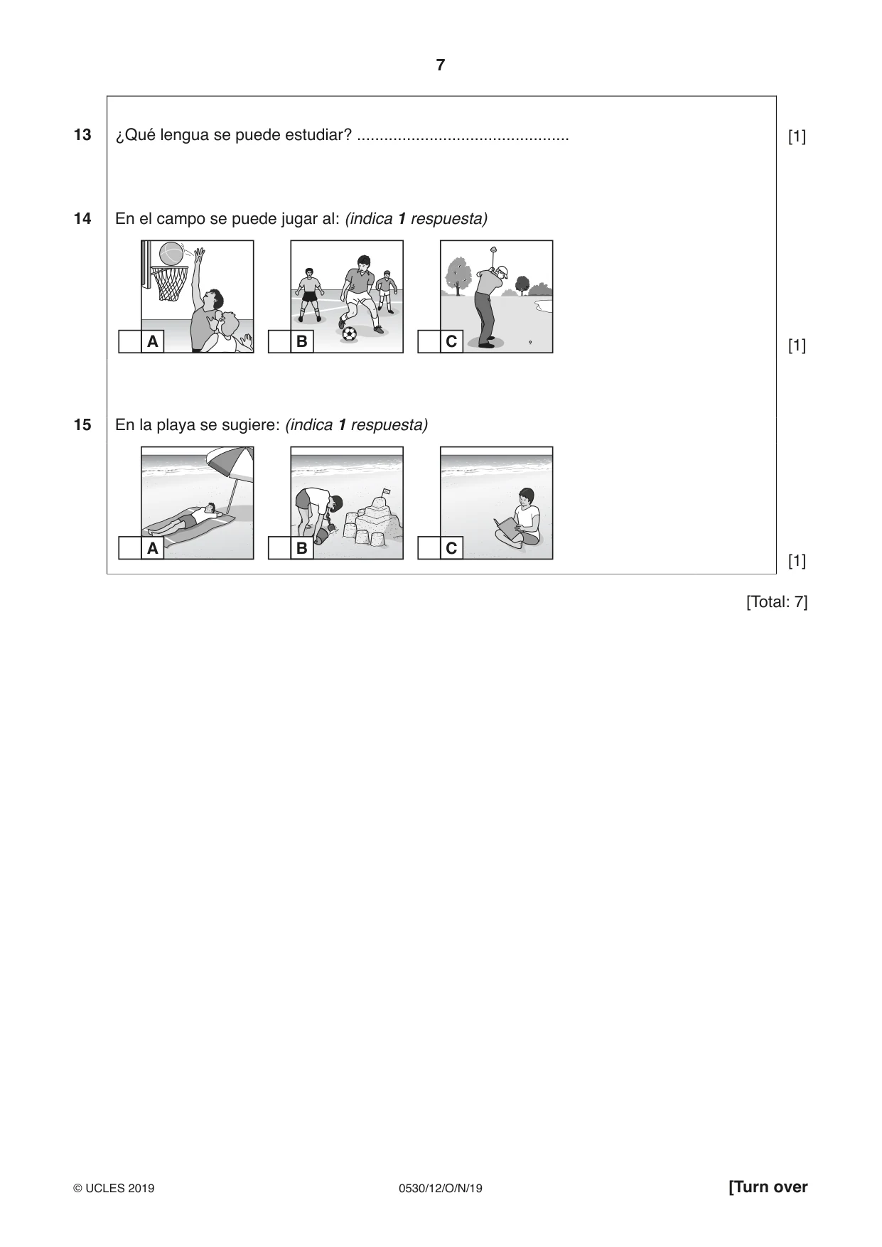 Cambridge IGCSE Spanish - Foreign Language 0530 2019 Oct/Nov Paper 1 · Variant 2 question paper, page 7 of 12