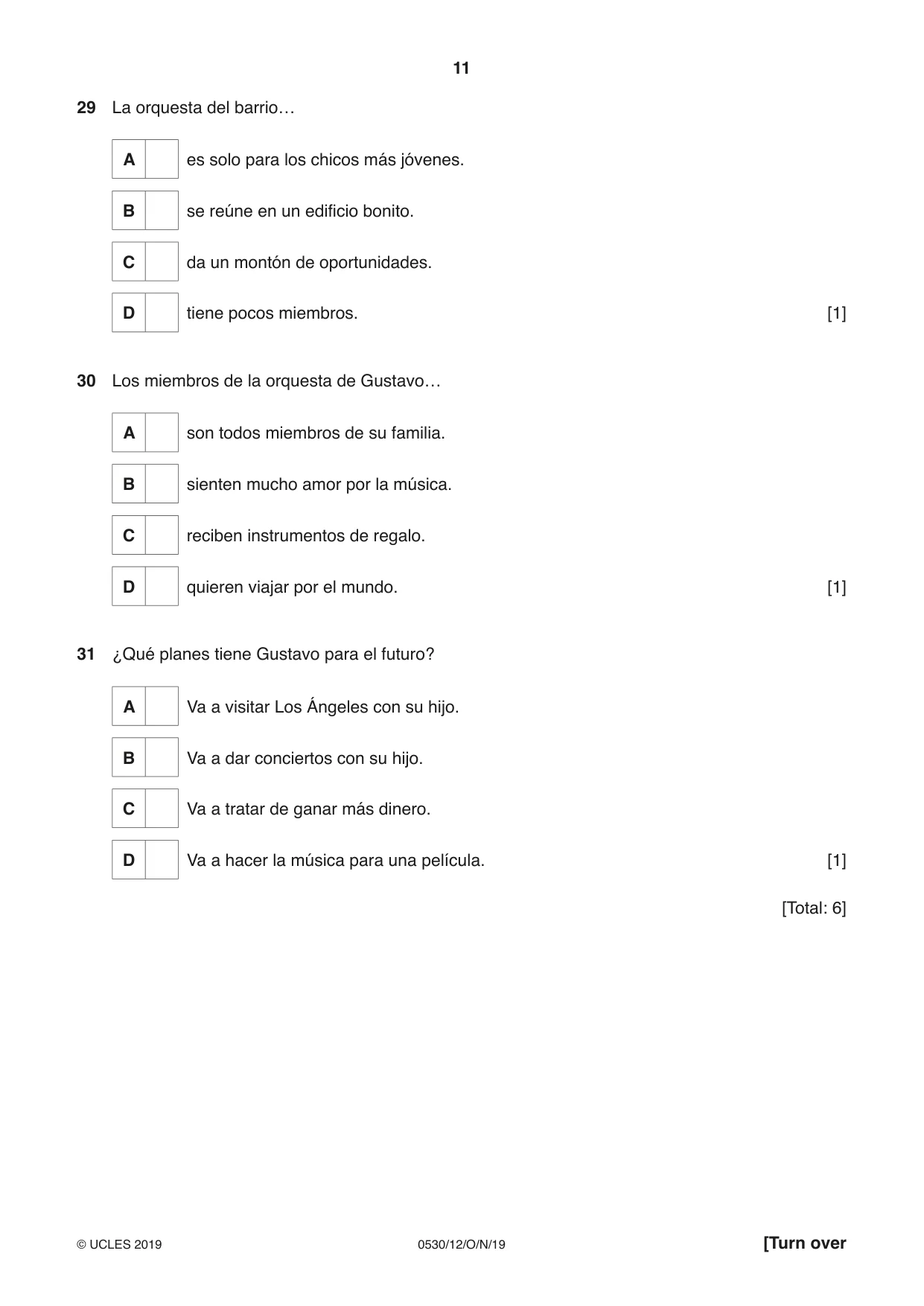 Cambridge IGCSE Spanish - Foreign Language 0530 2019 Oct/Nov Paper 1 · Variant 2 question paper, page 11 of 12