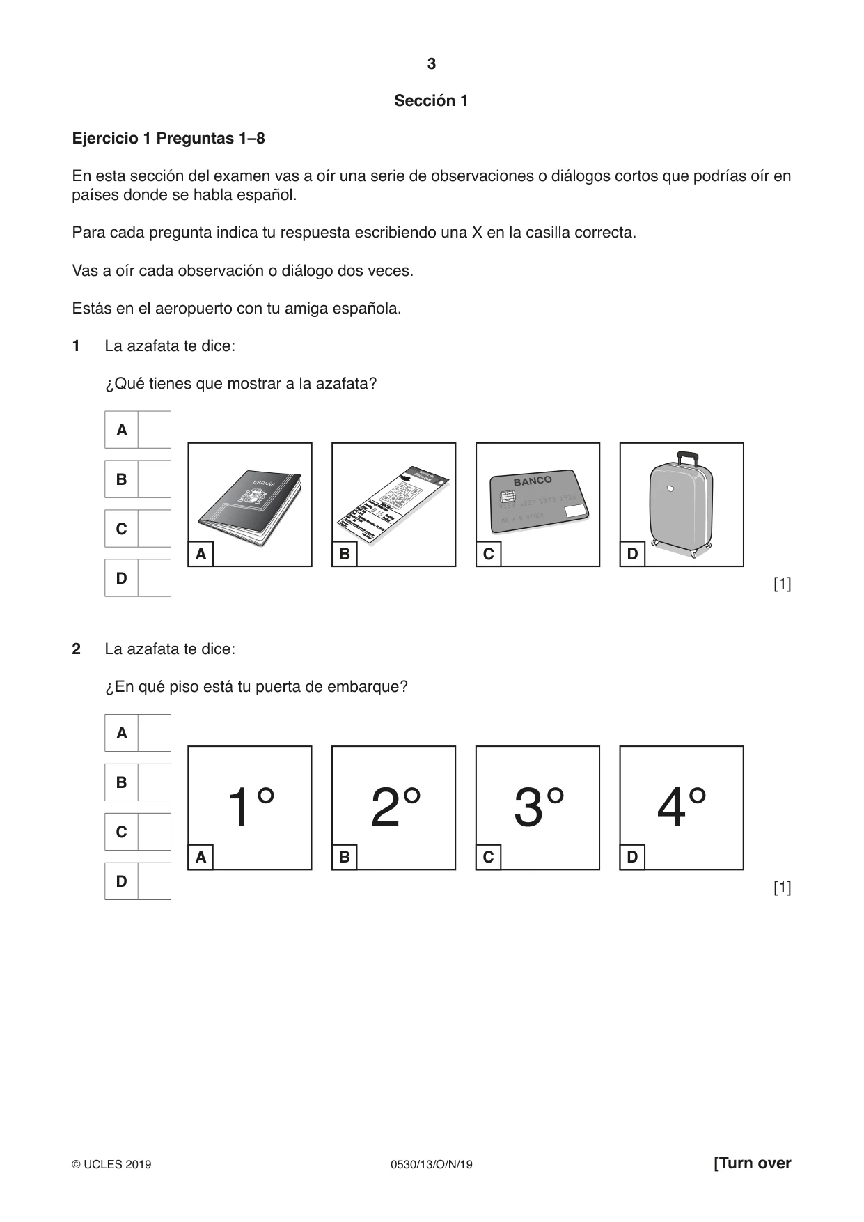 Cambridge IGCSE Spanish - Foreign Language 0530 2019 Oct/Nov Paper 1 · Variant 3 question paper, page 3 of 12