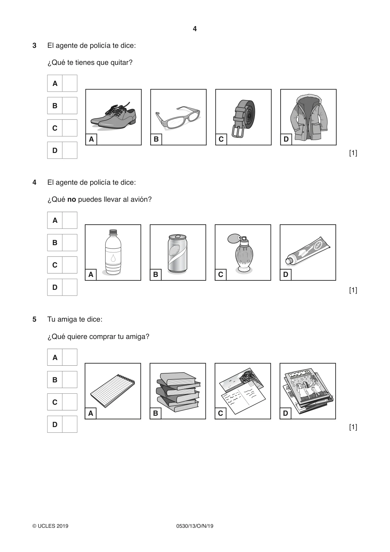 Cambridge IGCSE Spanish - Foreign Language 0530 2019 Oct/Nov Paper 1 · Variant 3 question paper, page 4 of 12