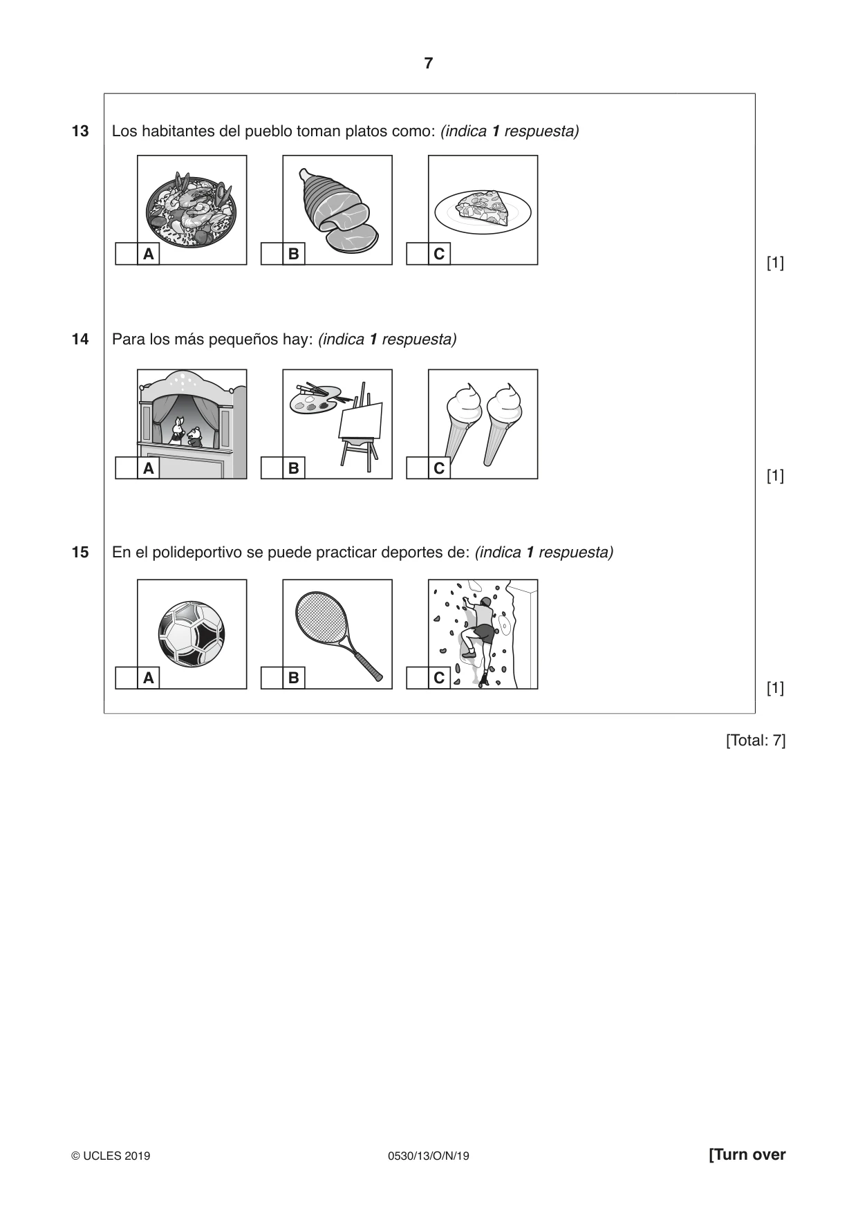 Cambridge IGCSE Spanish - Foreign Language 0530 2019 Oct/Nov Paper 1 · Variant 3 question paper, page 7 of 12