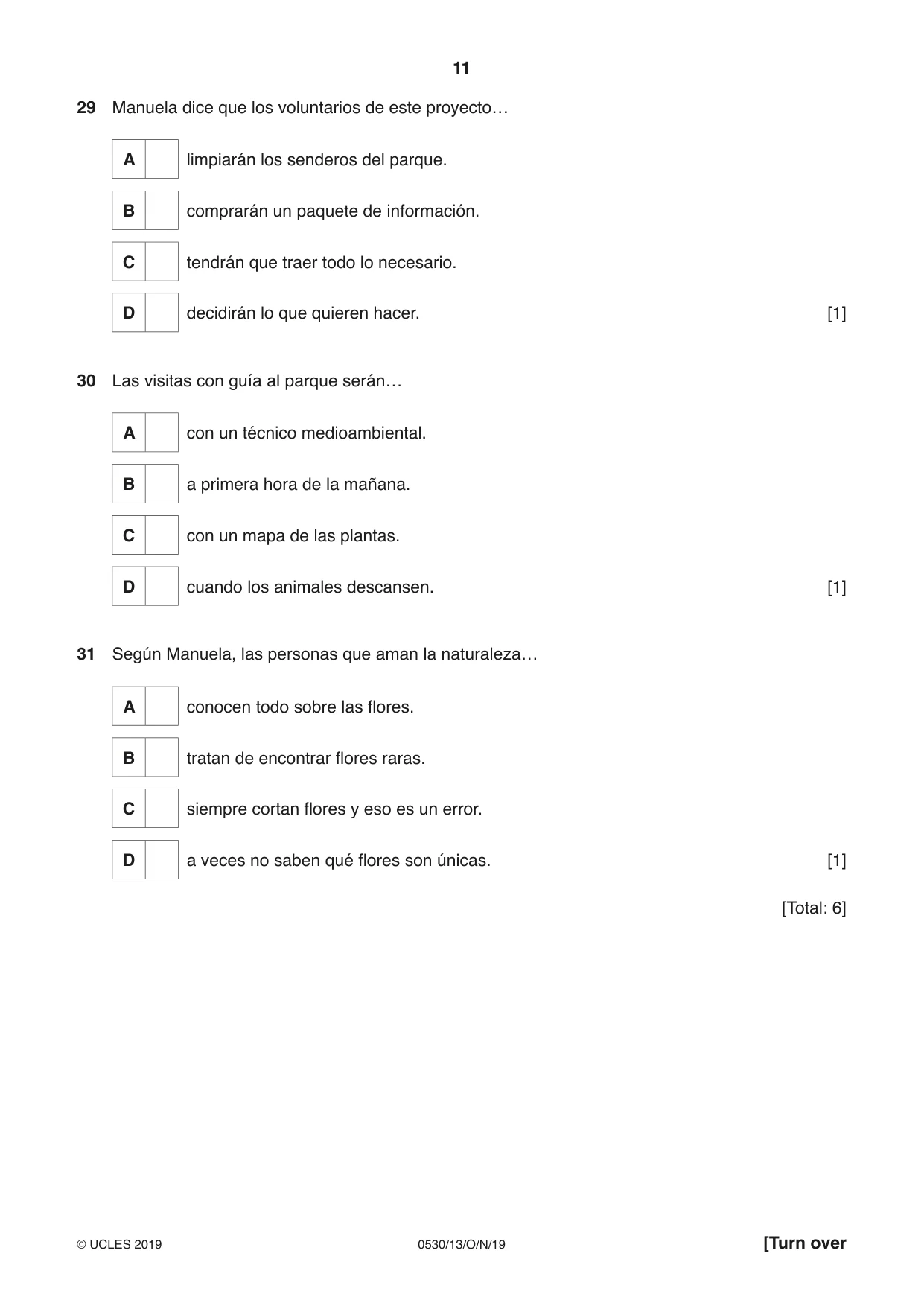 Cambridge IGCSE Spanish - Foreign Language 0530 2019 Oct/Nov Paper 1 · Variant 3 question paper, page 11 of 12