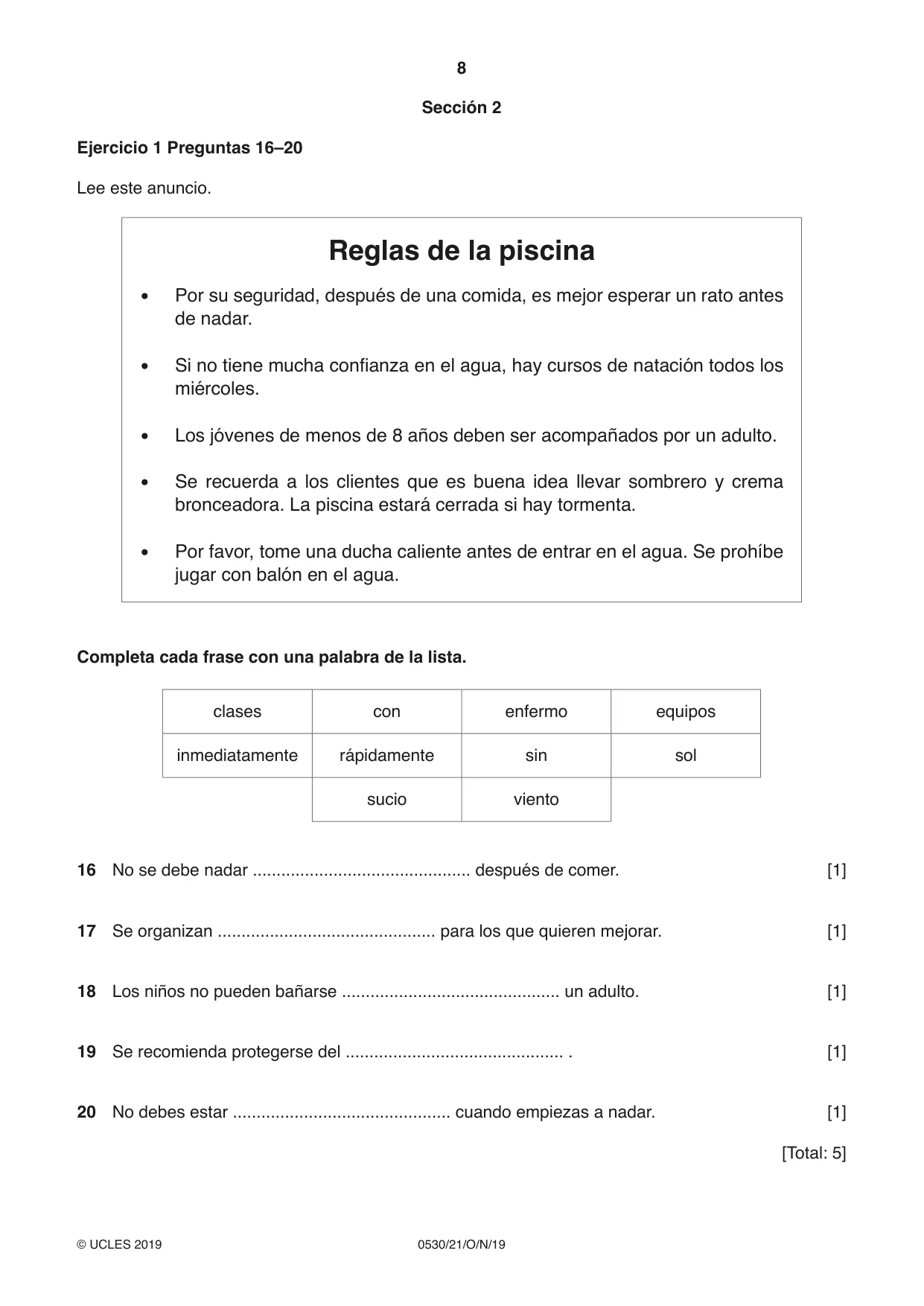 Cambridge IGCSE Spanish - Foreign Language 0530 2019 Oct/Nov Paper 2 · Variant 1 question paper, page 8 of 16