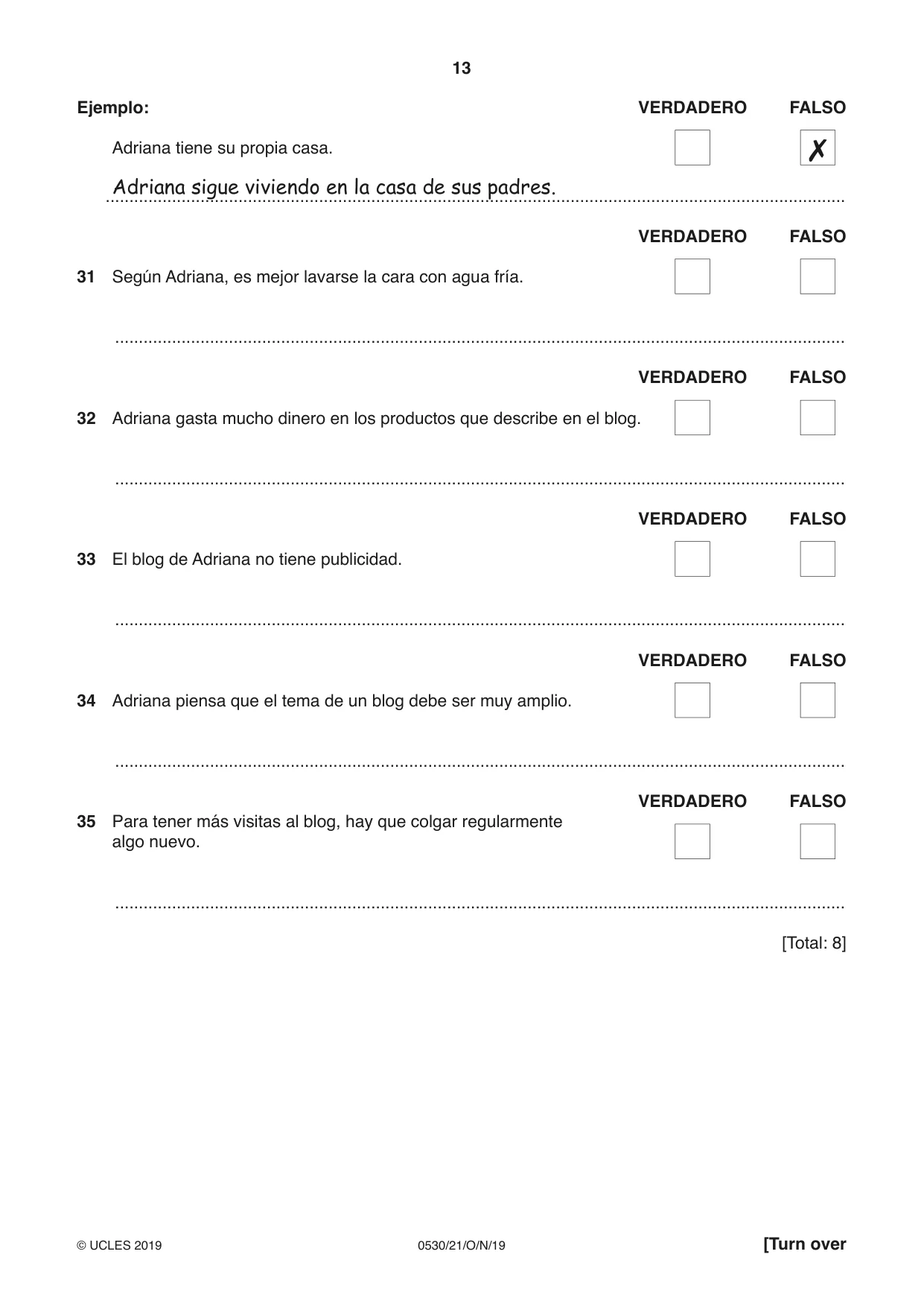 Cambridge IGCSE Spanish - Foreign Language 0530 2019 Oct/Nov Paper 2 · Variant 1 question paper, page 13 of 16