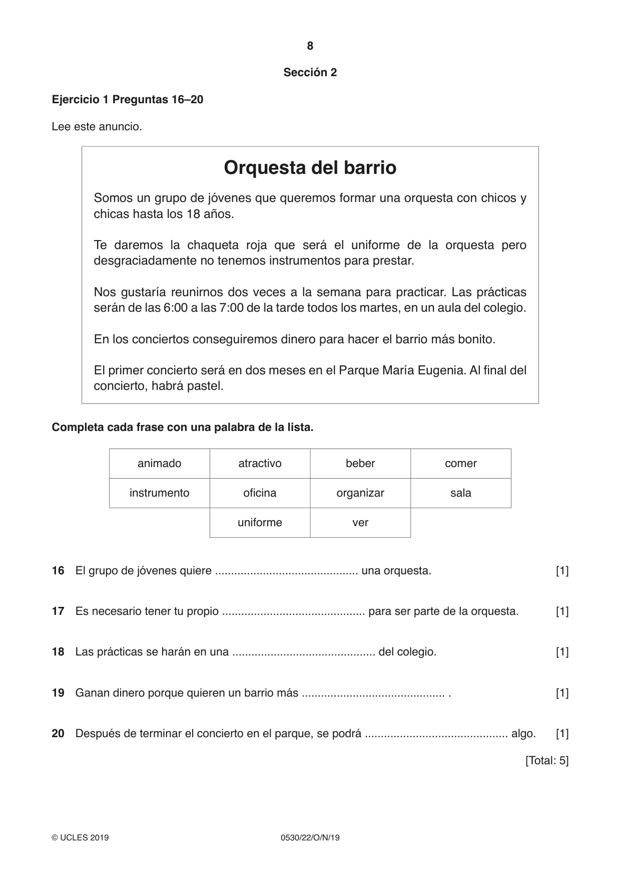 Cambridge IGCSE Spanish - Foreign Language 0530 2019 Oct/Nov Paper 2 · Variant 2 question paper, page 8 of 16