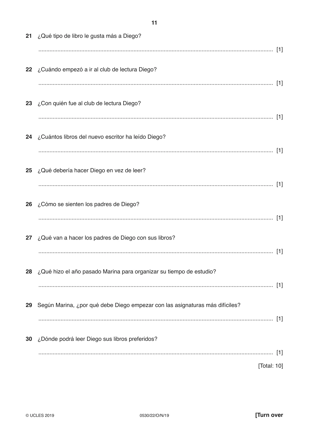 Cambridge IGCSE Spanish - Foreign Language 0530 2019 Oct/Nov Paper 2 · Variant 2 question paper, page 11 of 16