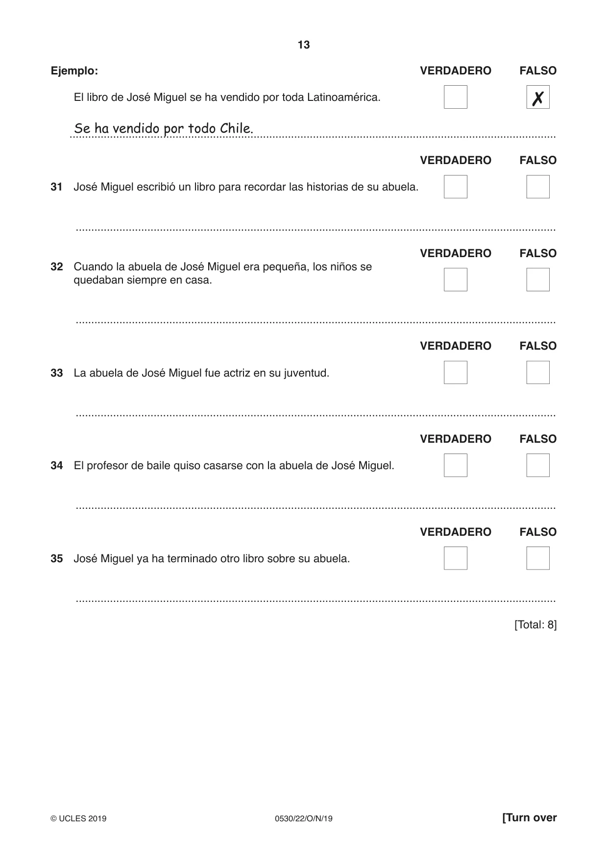 Cambridge IGCSE Spanish - Foreign Language 0530 2019 Oct/Nov Paper 2 · Variant 2 question paper, page 13 of 16