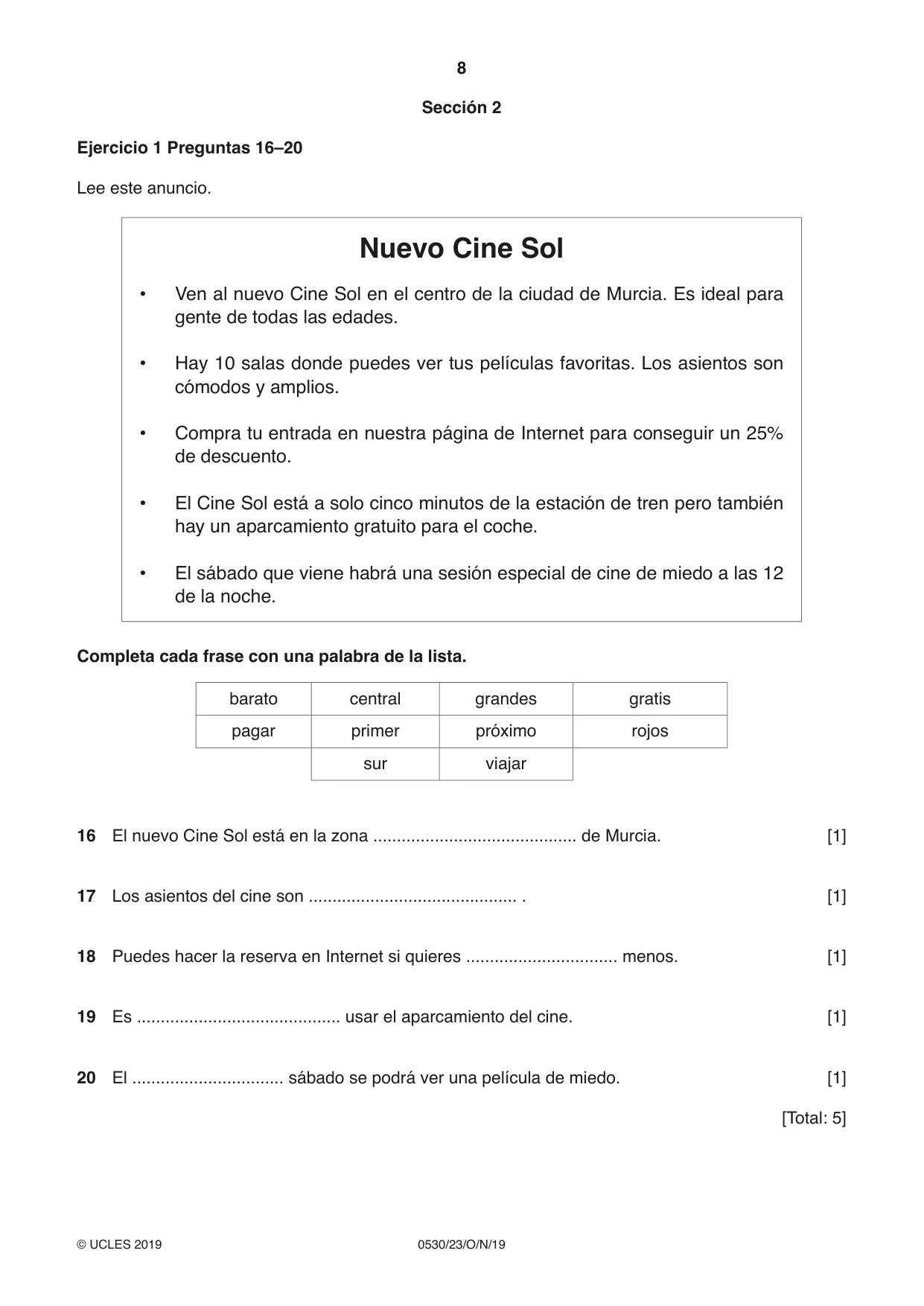 Cambridge IGCSE Spanish - Foreign Language 0530 2019 Oct/Nov Paper 2 · Variant 3 question paper, page 8 of 16