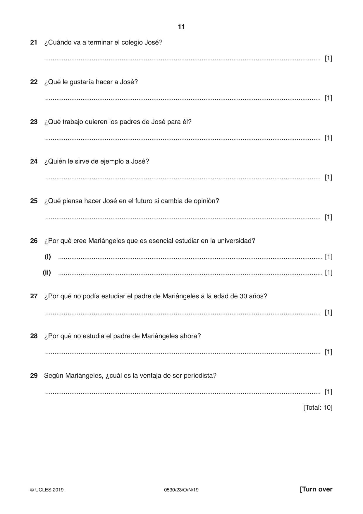 Cambridge IGCSE Spanish - Foreign Language 0530 2019 Oct/Nov Paper 2 · Variant 3 question paper, page 11 of 16