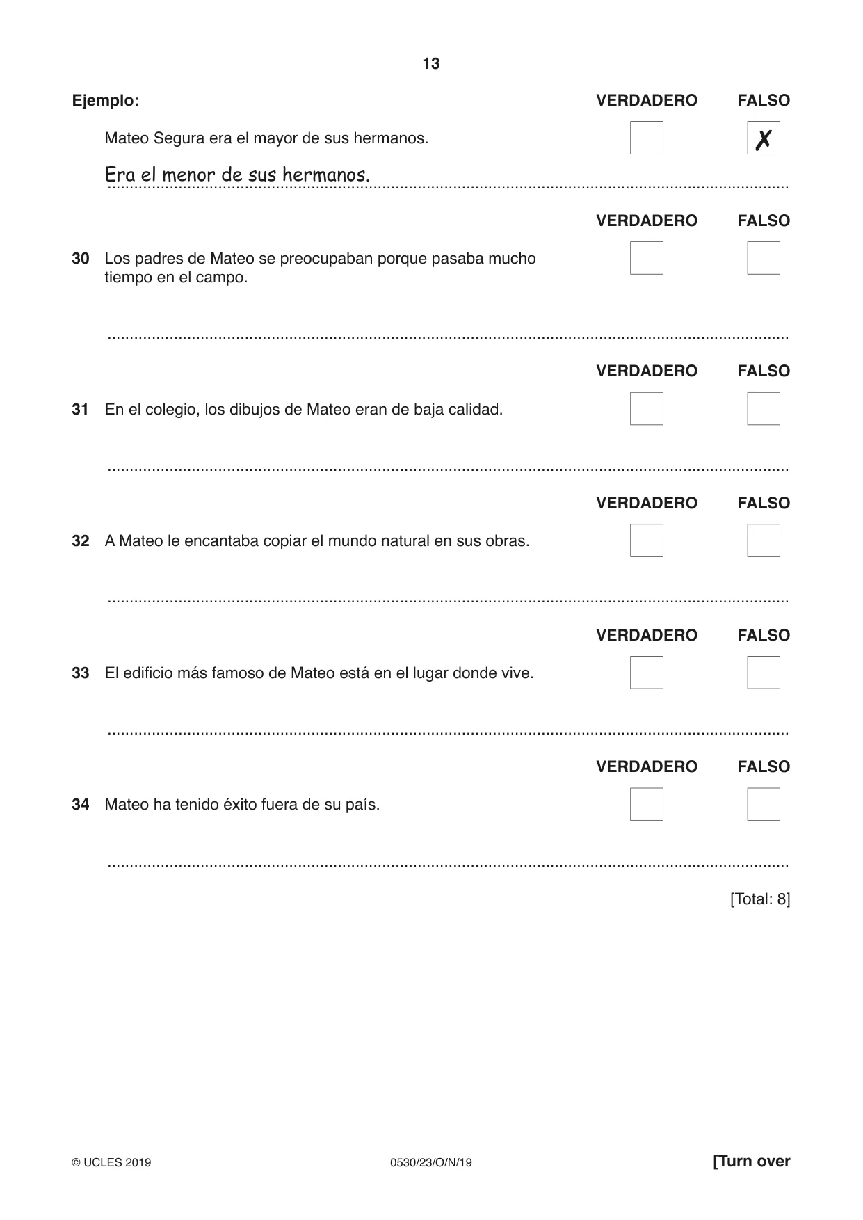 Cambridge IGCSE Spanish - Foreign Language 0530 2019 Oct/Nov Paper 2 · Variant 3 question paper, page 13 of 16