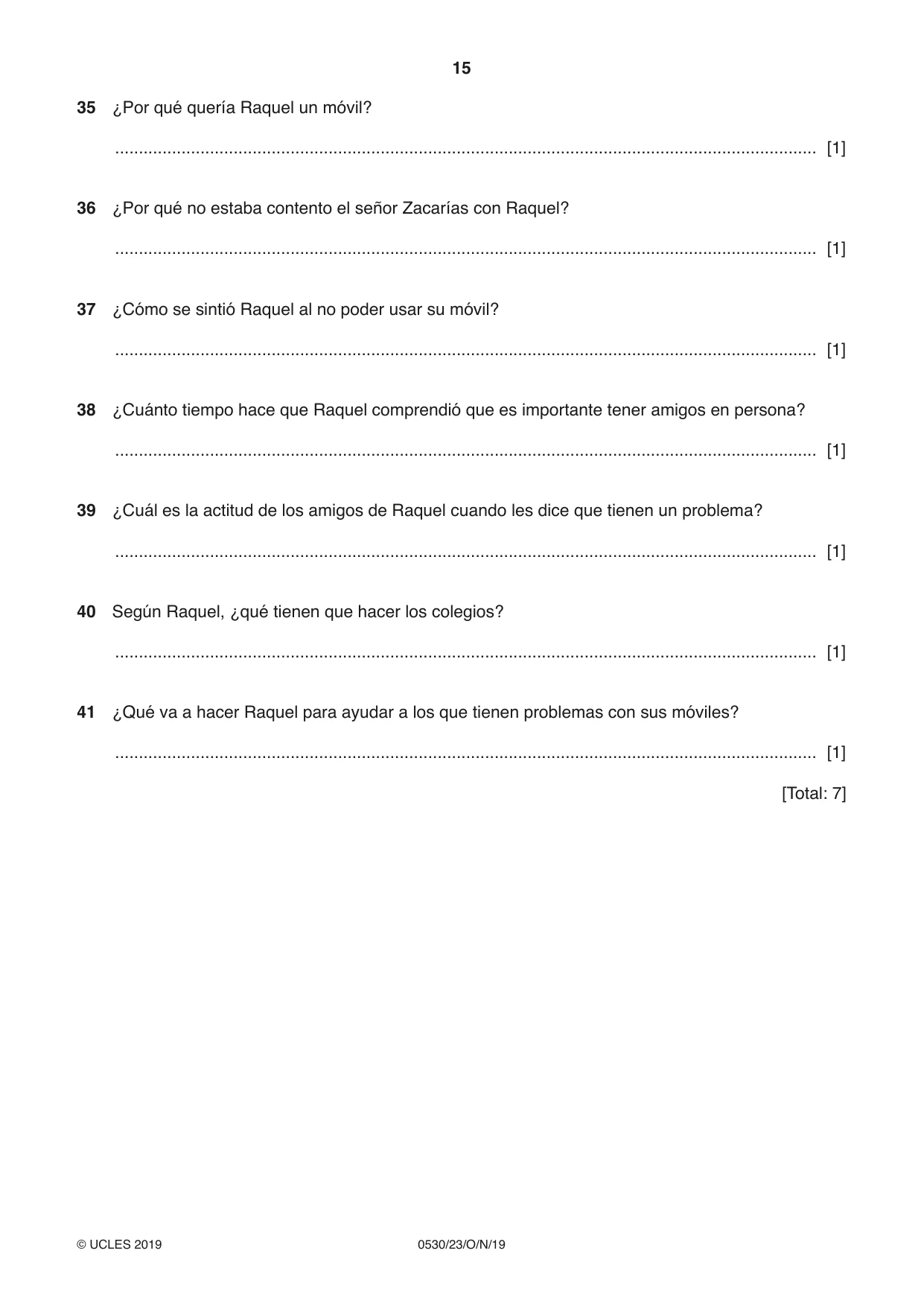 Cambridge IGCSE Spanish - Foreign Language 0530 2019 Oct/Nov Paper 2 · Variant 3 question paper, page 15 of 16