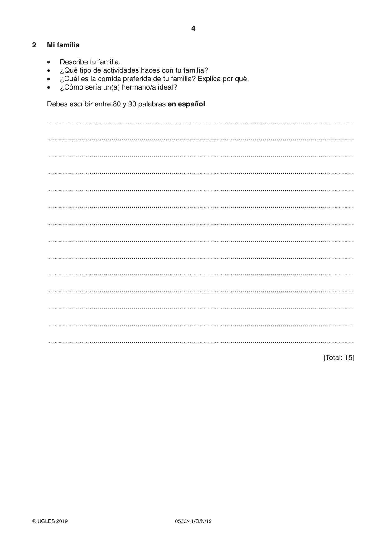 Cambridge IGCSE Spanish - Foreign Language 0530 2019 Oct/Nov Paper 4 · Variant 1 question paper, page 4 of 8