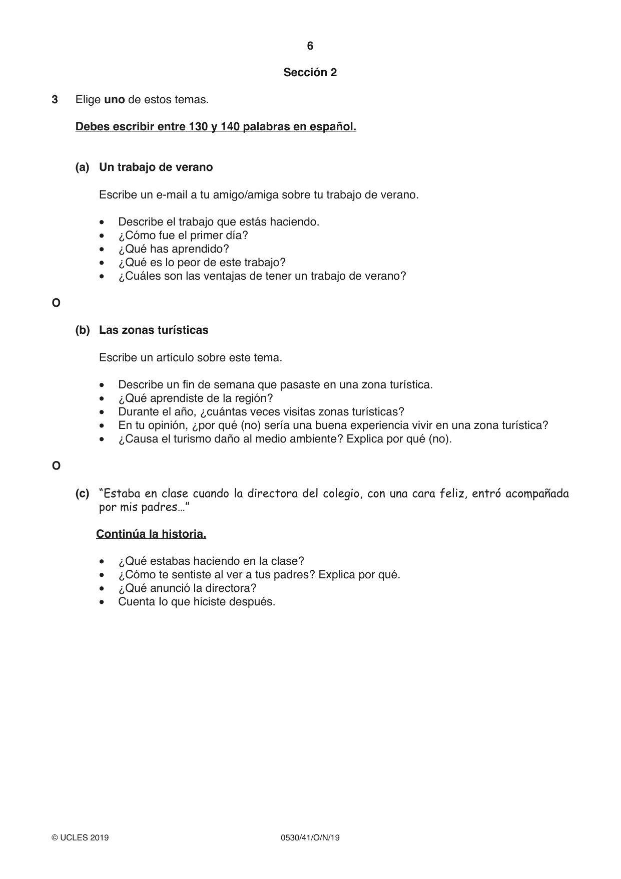 Cambridge IGCSE Spanish - Foreign Language 0530 2019 Oct/Nov Paper 4 · Variant 1 question paper, page 6 of 8