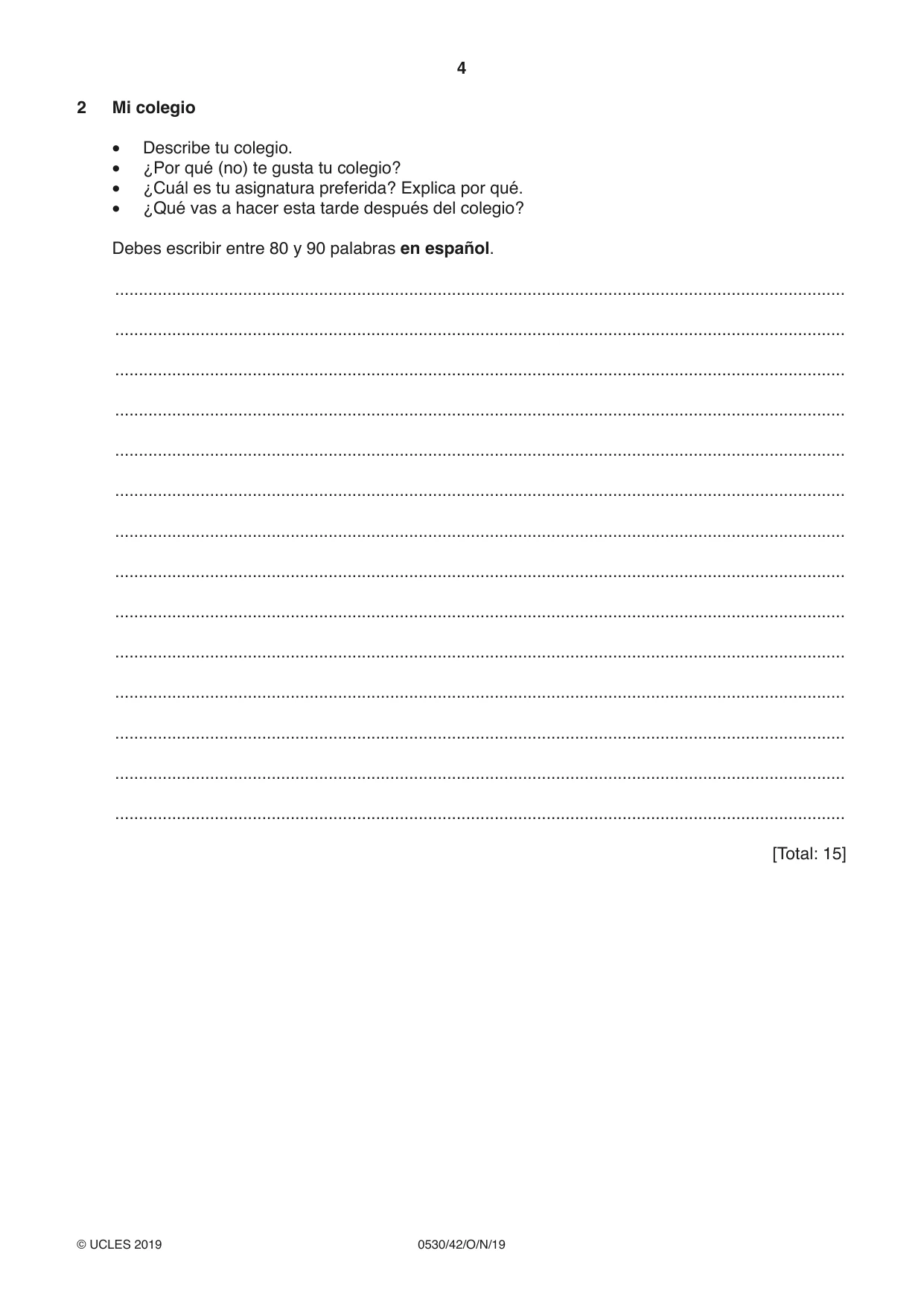 Cambridge IGCSE Spanish - Foreign Language 0530 2019 Oct/Nov Paper 4 · Variant 2 question paper, page 4 of 8