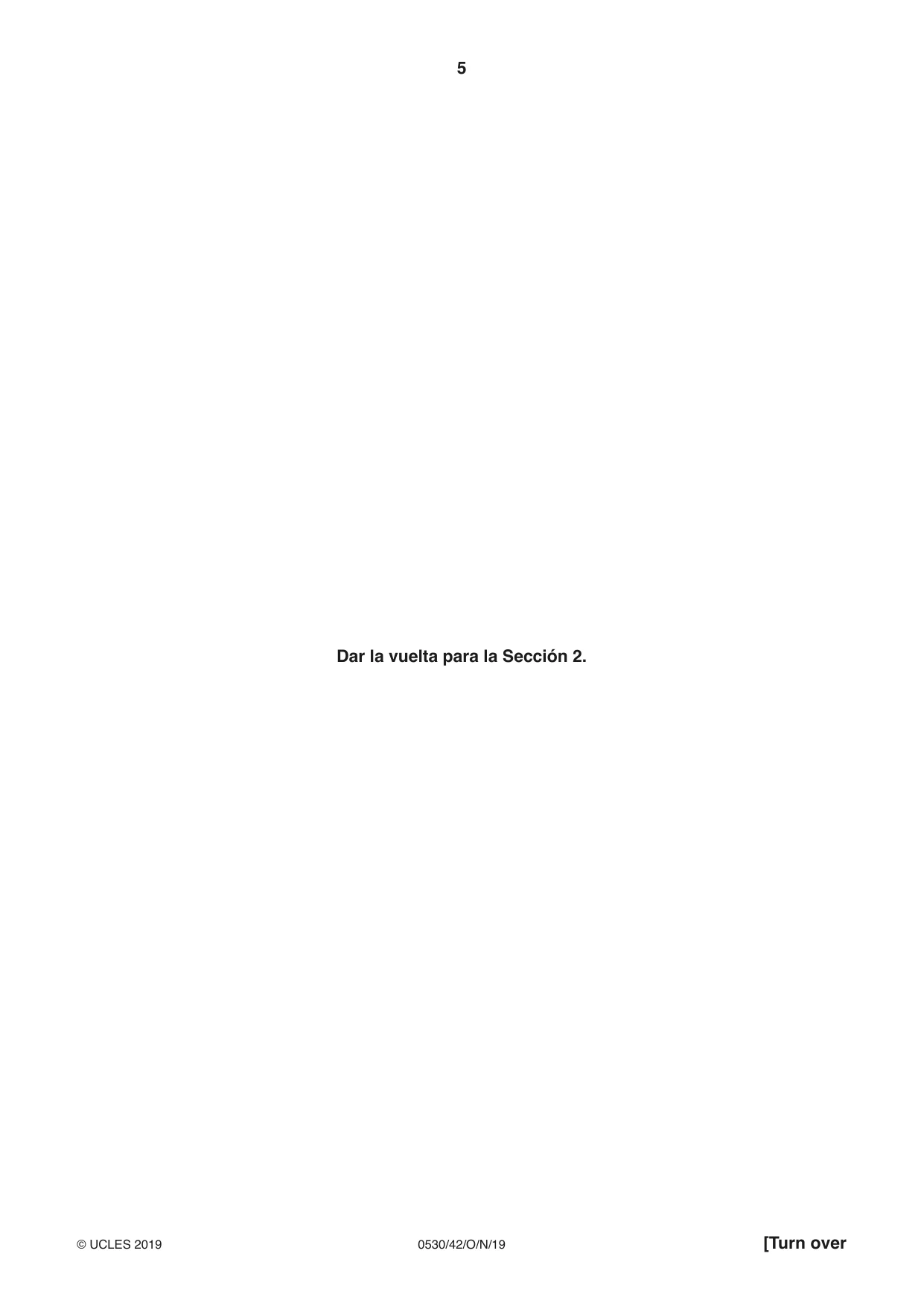 Cambridge IGCSE Spanish - Foreign Language 0530 2019 Oct/Nov Paper 4 · Variant 2 question paper, page 5 of 8