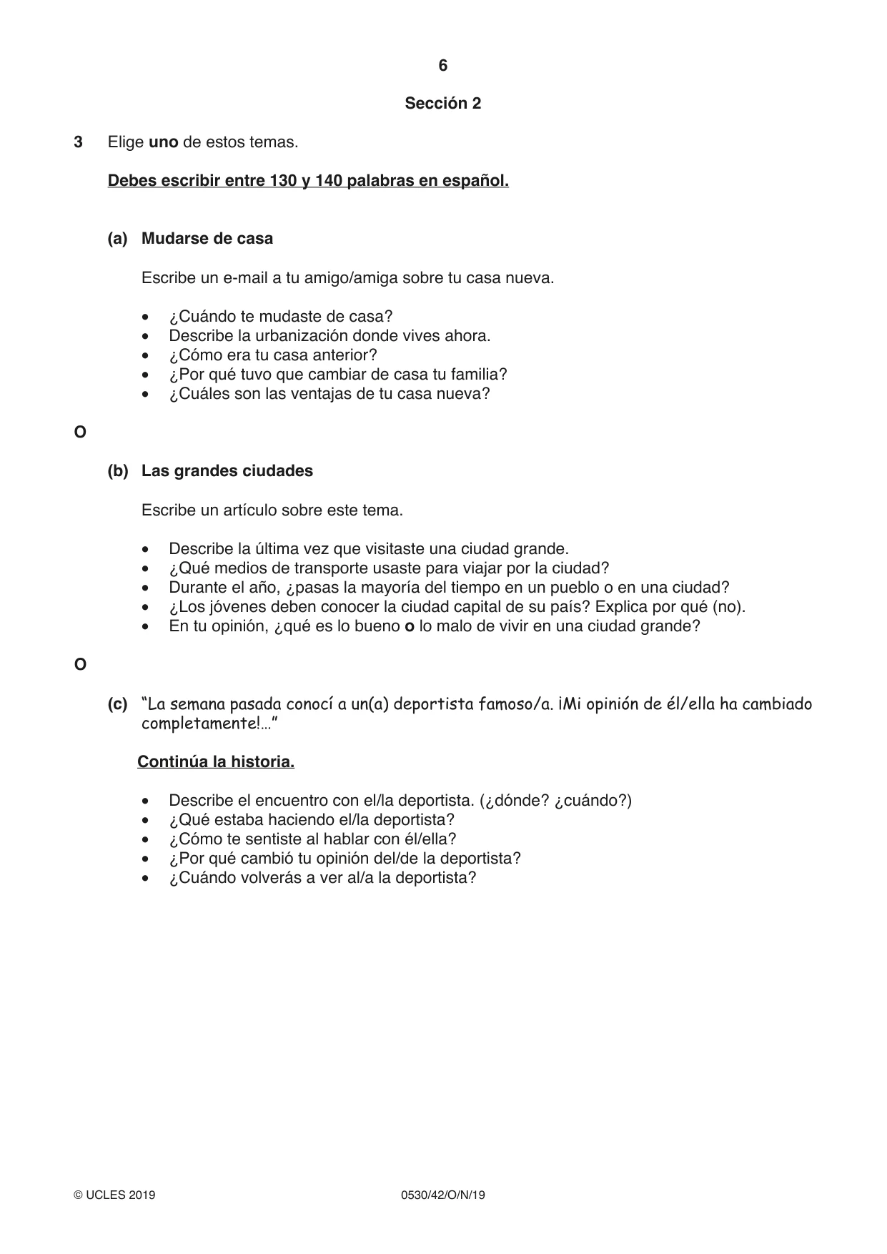 Cambridge IGCSE Spanish - Foreign Language 0530 2019 Oct/Nov Paper 4 · Variant 2 question paper, page 6 of 8