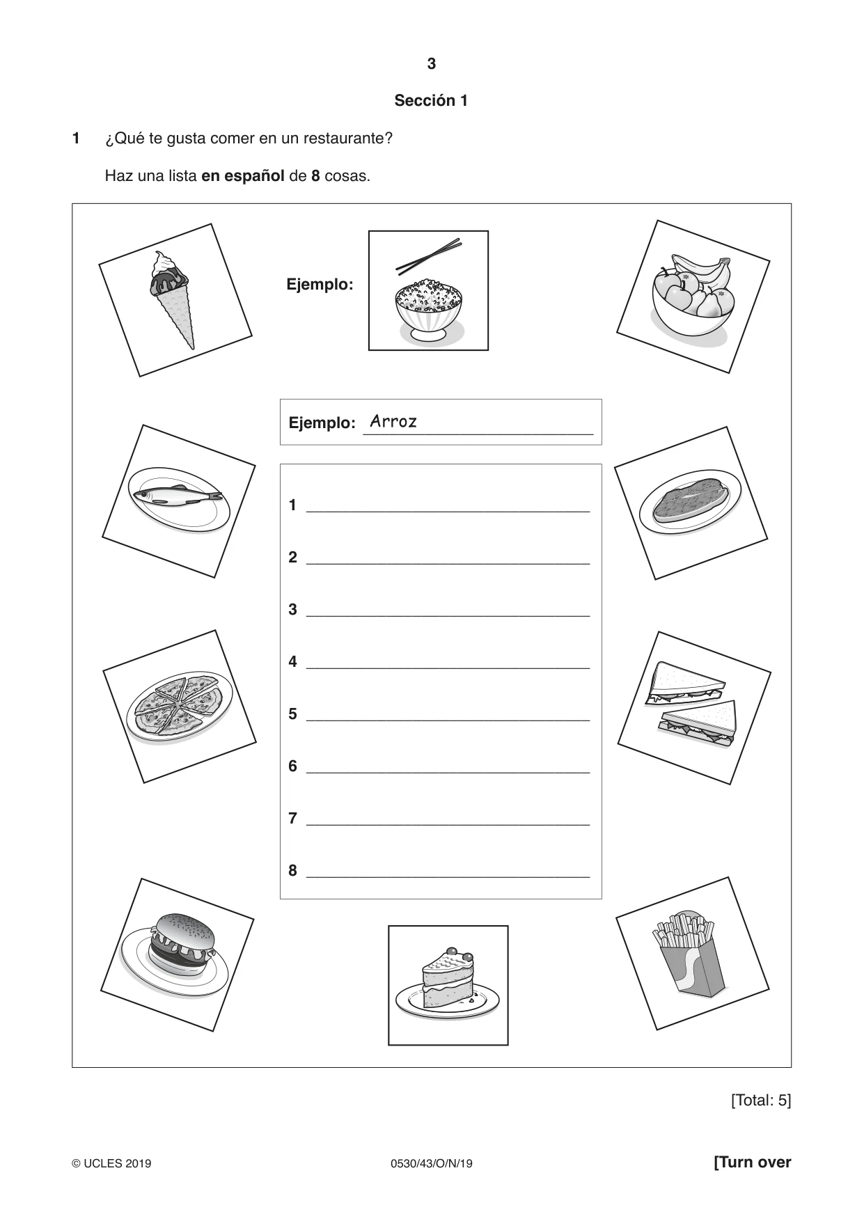Cambridge IGCSE Spanish - Foreign Language 0530 2019 Oct/Nov Paper 4 · Variant 3 question paper, page 3 of 8