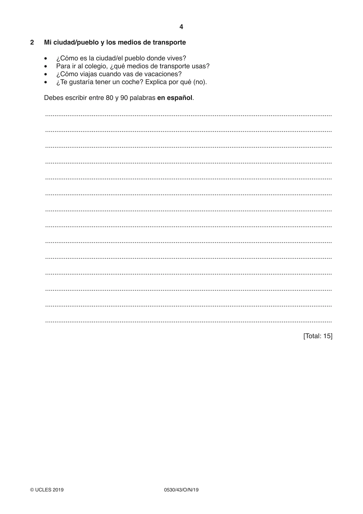 Cambridge IGCSE Spanish - Foreign Language 0530 2019 Oct/Nov Paper 4 · Variant 3 question paper, page 4 of 8