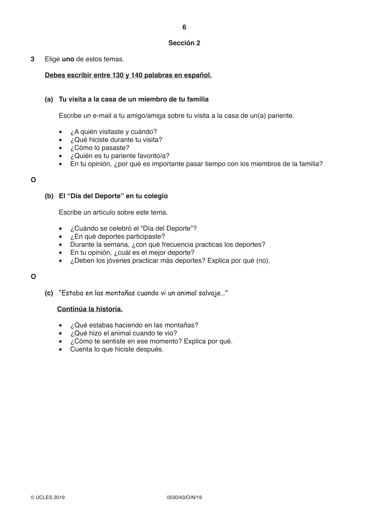 Cambridge IGCSE Spanish - Foreign Language 0530 2019 Oct/Nov Paper 4 · Variant 3 question paper, page 6 of 8