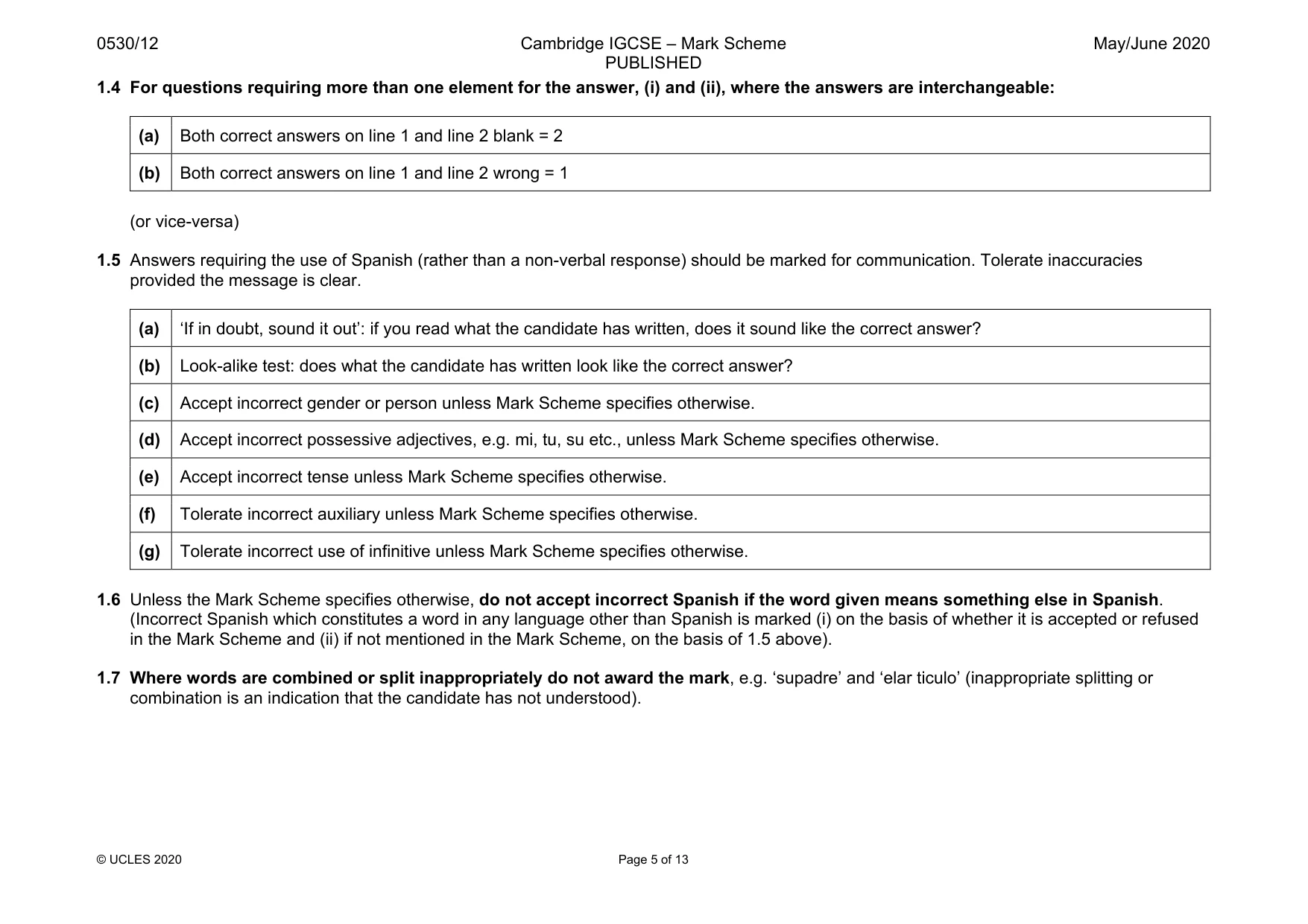 Mark scheme, page 5 of 13