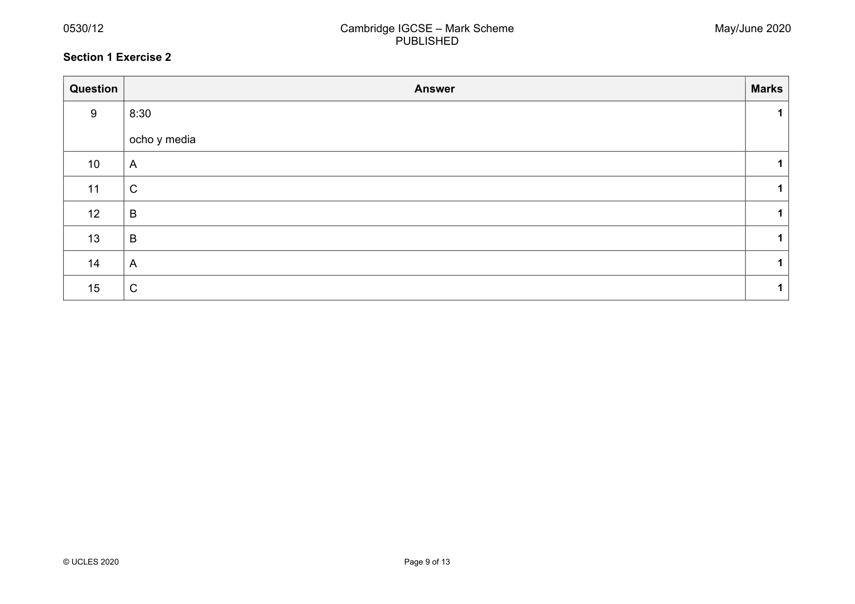 Mark scheme, page 9 of 13