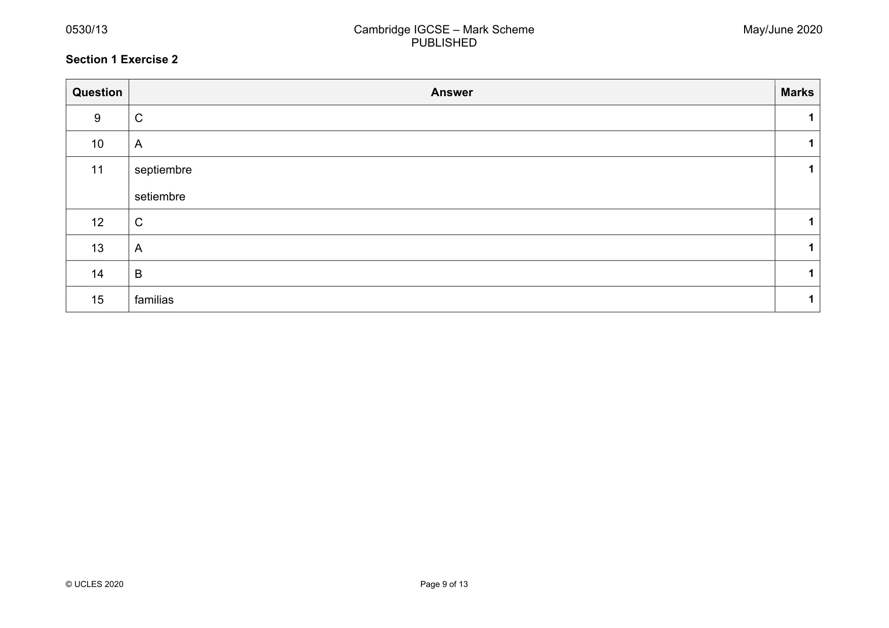 Mark scheme, page 9 of 13