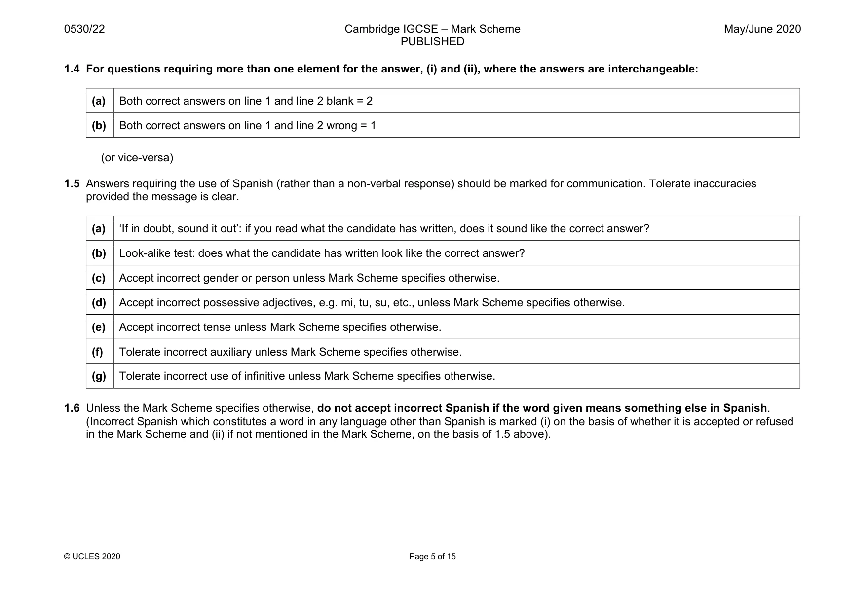 Mark scheme, page 5 of 15
