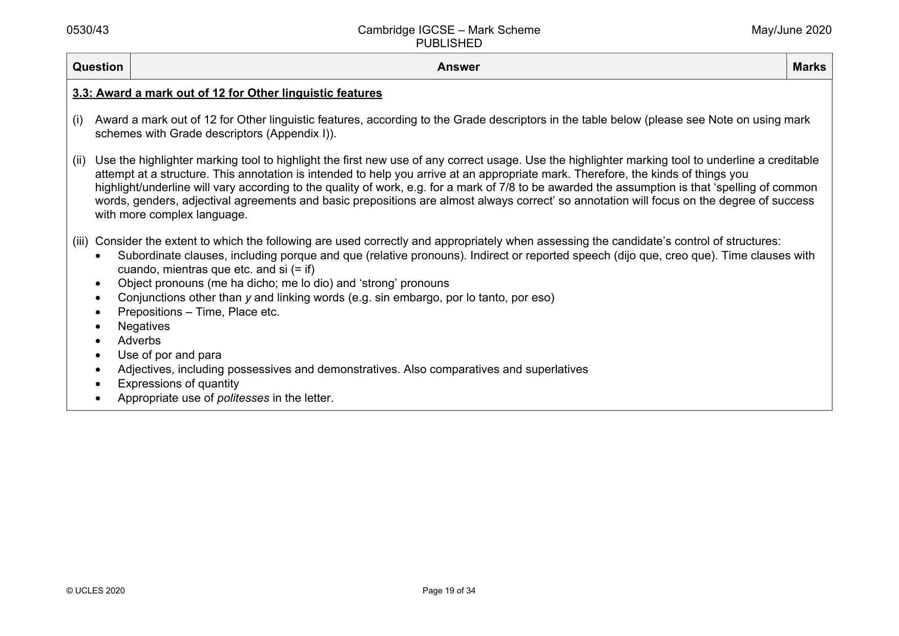 Mark scheme, page 19 of 34
