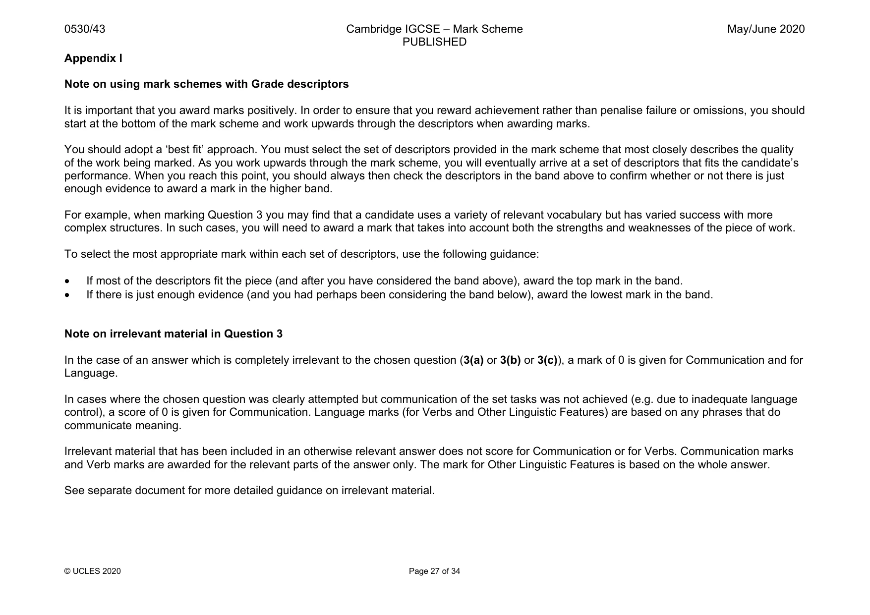 Mark scheme, page 27 of 34