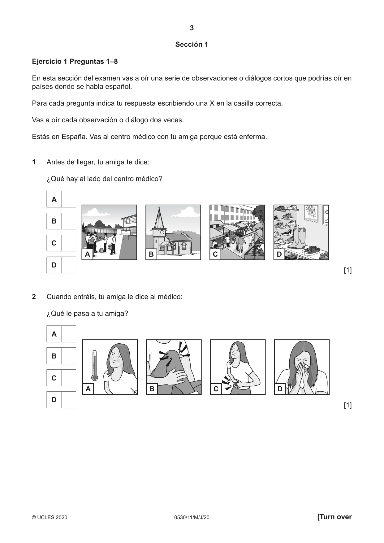 Cambridge IGCSE Spanish - Foreign Language 0530 2020 May/June Paper 1 · Variant 1 question paper, page 3 of 12