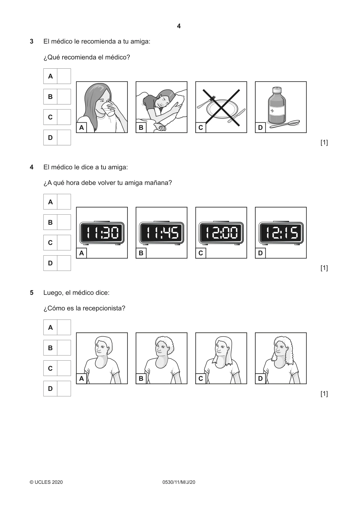 Cambridge IGCSE Spanish - Foreign Language 0530 2020 May/June Paper 1 · Variant 1 question paper, page 4 of 12