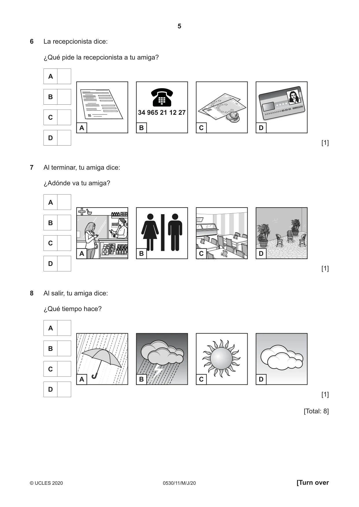 Cambridge IGCSE Spanish - Foreign Language 0530 2020 May/June Paper 1 · Variant 1 question paper, page 5 of 12