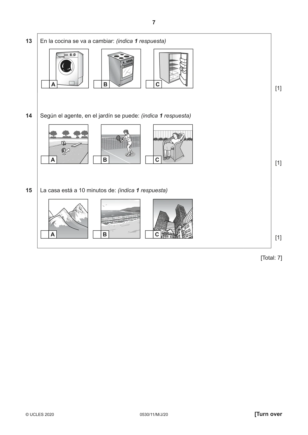 Cambridge IGCSE Spanish - Foreign Language 0530 2020 May/June Paper 1 · Variant 1 question paper, page 7 of 12