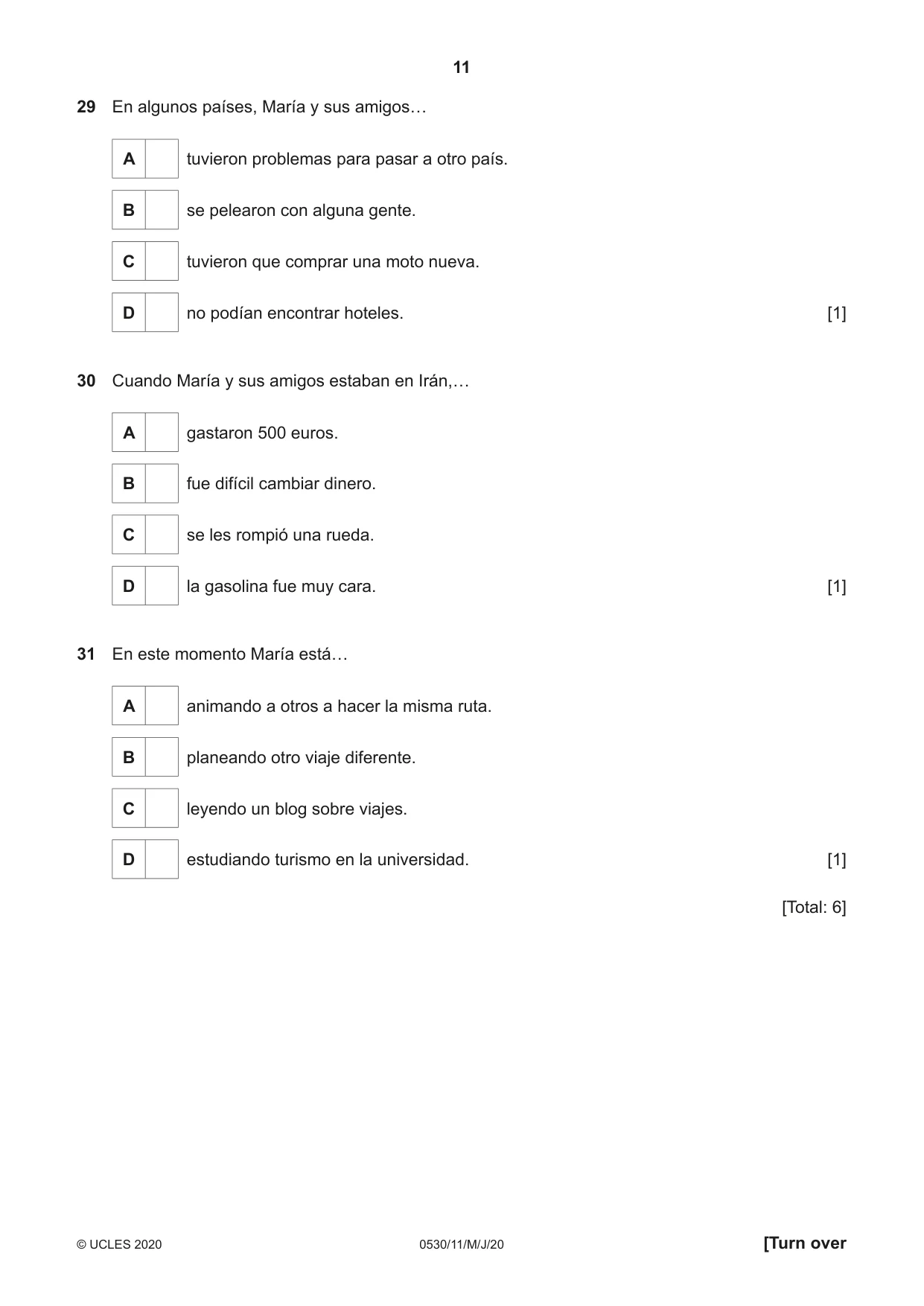 Cambridge IGCSE Spanish - Foreign Language 0530 2020 May/June Paper 1 · Variant 1 question paper, page 11 of 12