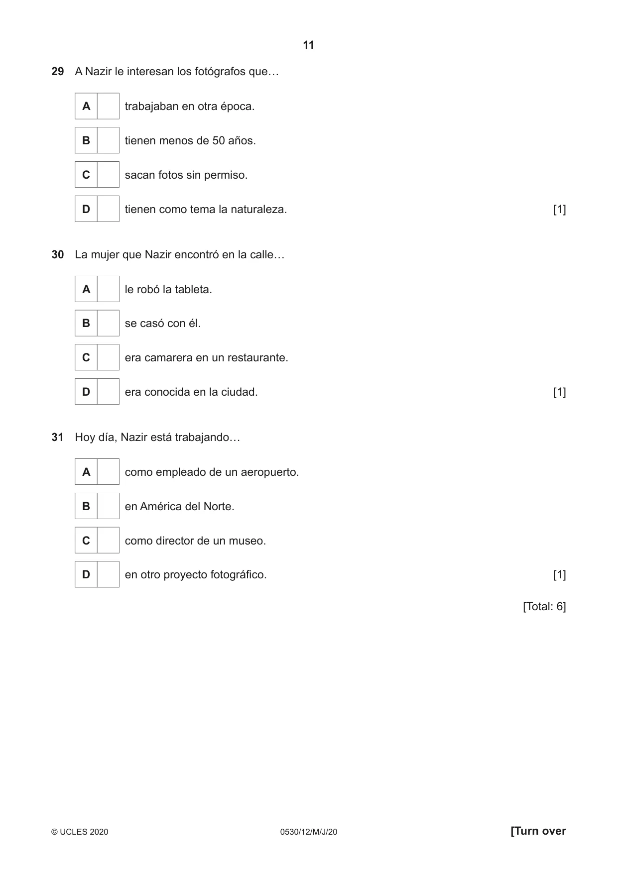Cambridge IGCSE Spanish - Foreign Language 0530 2020 May/June Paper 1 · Variant 2 question paper, page 11 of 12