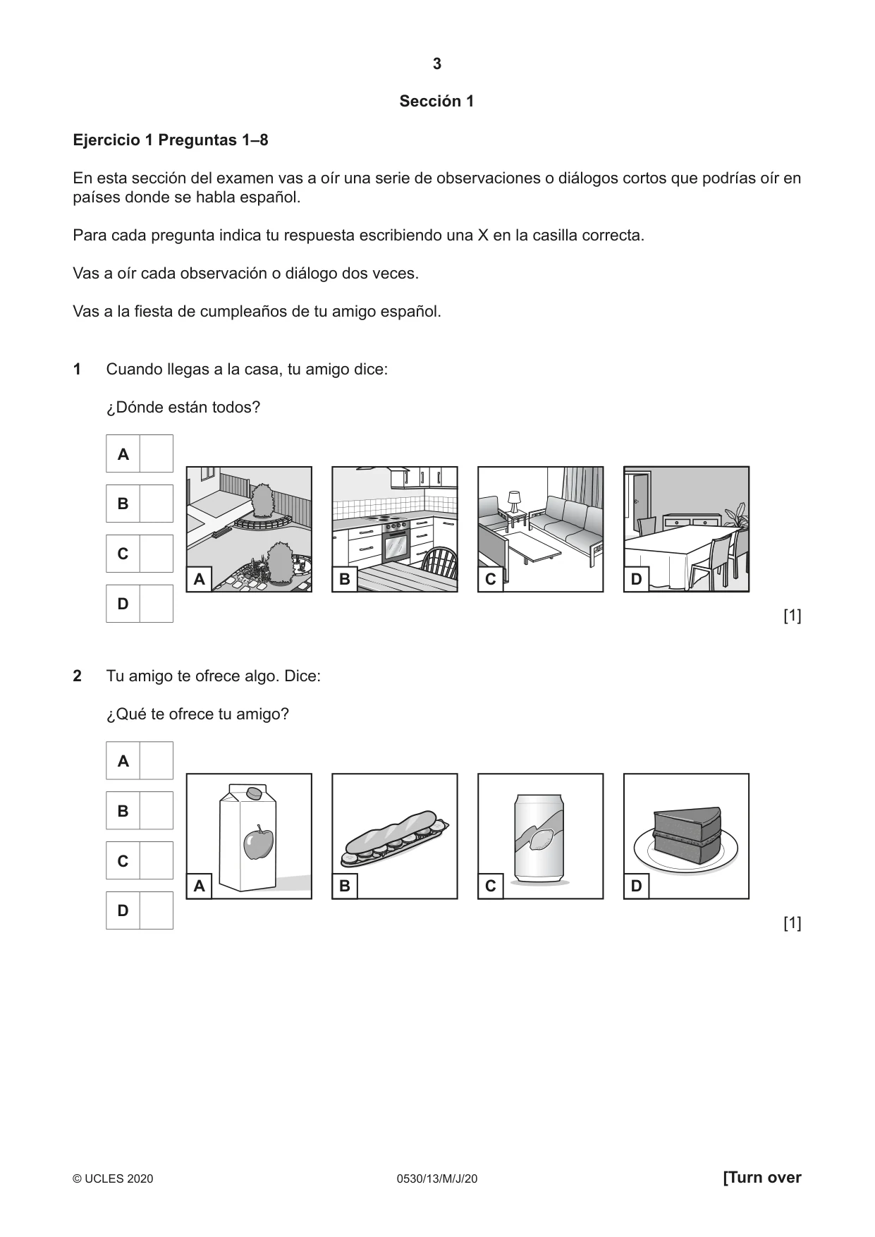 Cambridge IGCSE Spanish - Foreign Language 0530 2020 May/June Paper 1 · Variant 3 question paper, page 3 of 12