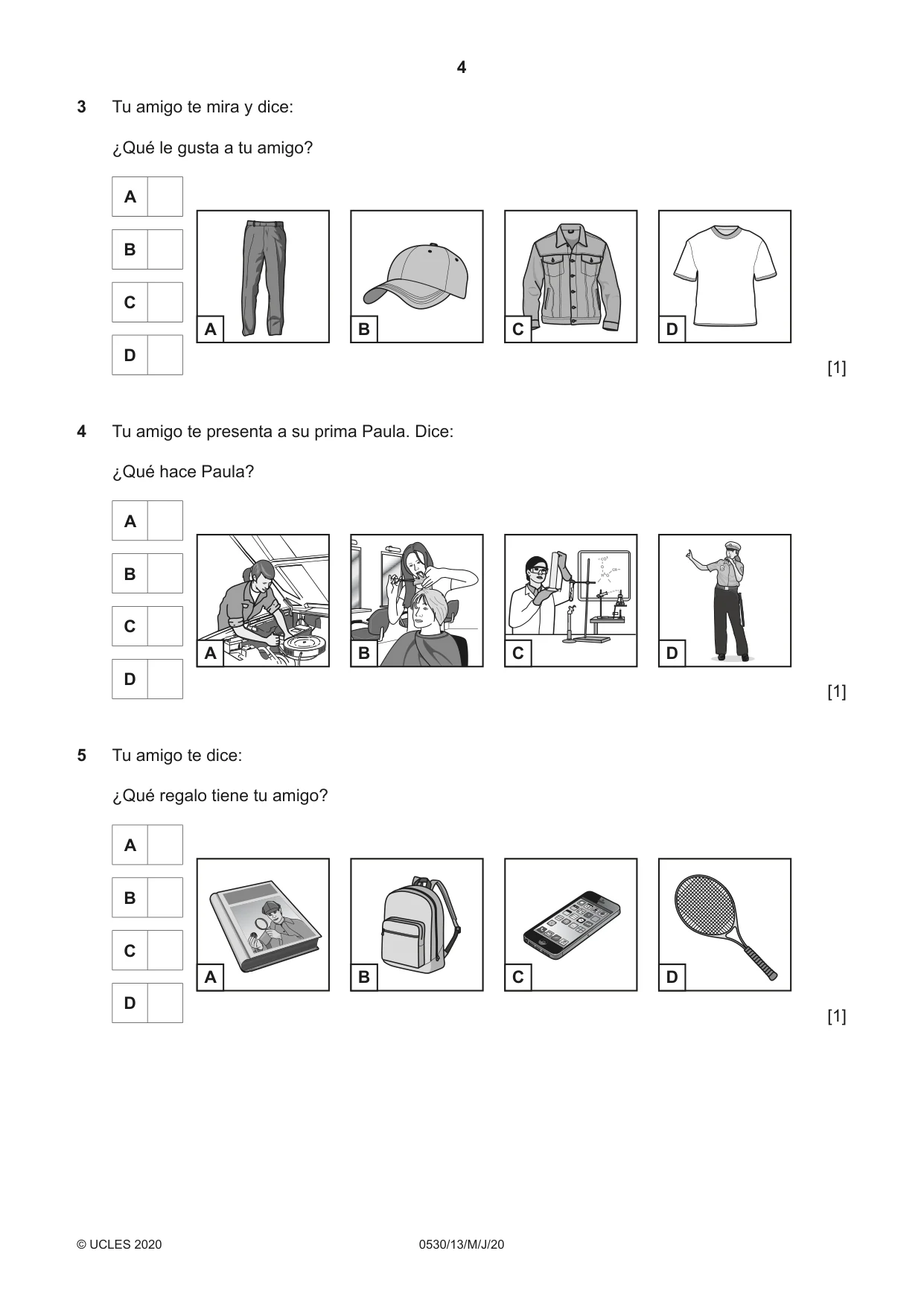 Cambridge IGCSE Spanish - Foreign Language 0530 2020 May/June Paper 1 · Variant 3 question paper, page 4 of 12