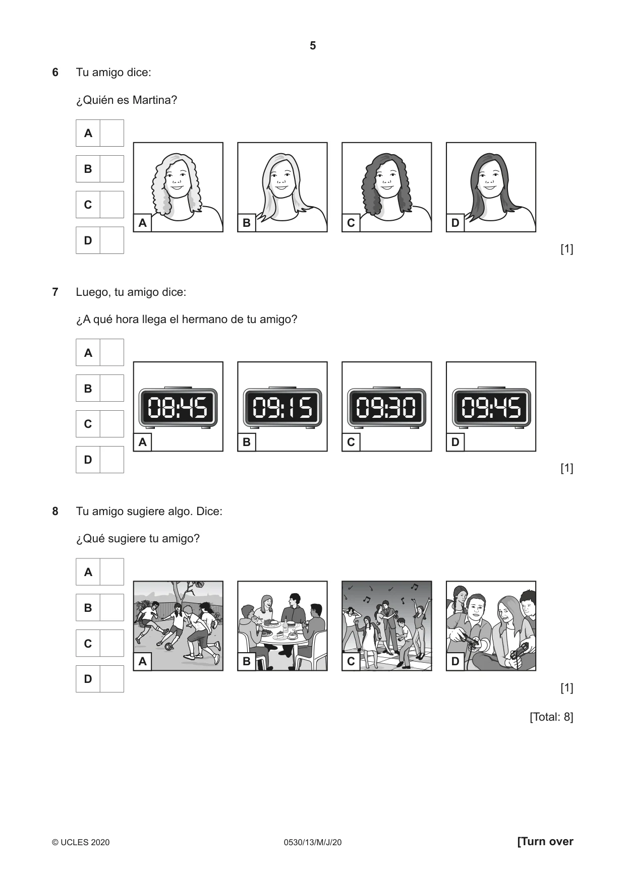 Cambridge IGCSE Spanish - Foreign Language 0530 2020 May/June Paper 1 · Variant 3 question paper, page 5 of 12