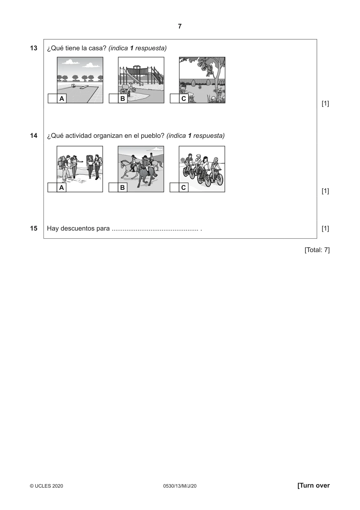 Cambridge IGCSE Spanish - Foreign Language 0530 2020 May/June Paper 1 · Variant 3 question paper, page 7 of 12